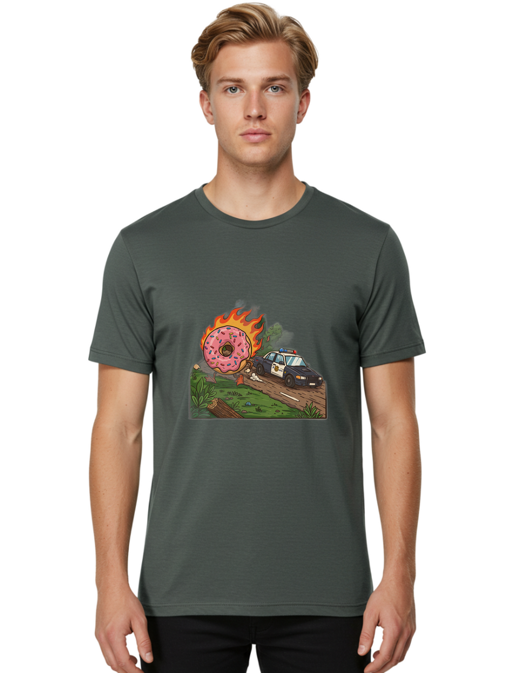 Police-Car-Donut-1 Men'S Graphic Tee, 100% Cotton, Comfortable Casual Summer Wear, Machine Washable, Vintage Camera, Old Camera, Antique Camera, Black Camera, Classic Photography, Photography Equipment, Nostalgic Device, Film Camera, Ban176