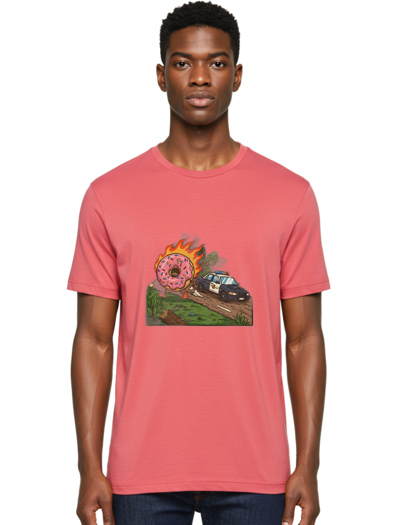 Police-Car-Donut-1 Men'S Graphic Tee, 100% Cotton, Comfortable Casual Summer Wear, Machine Washable, Vintage Camera, Old Camera, Antique Camera, Black Camera, Classic Photography, Photography Equipment, Nostalgic Device, Film Camera, Ban176