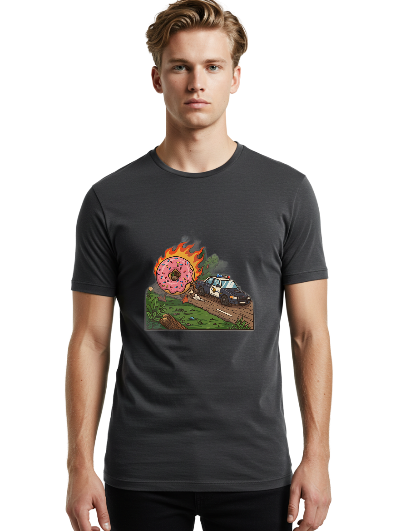 Police-Car-Donut-1 Men'S Graphic Tee, 100% Cotton, Comfortable Casual Summer Wear, Machine Washable, Vintage Camera, Old Camera, Antique Camera, Black Camera, Classic Photography, Photography Equipment, Nostalgic Device, Film Camera, Ban176