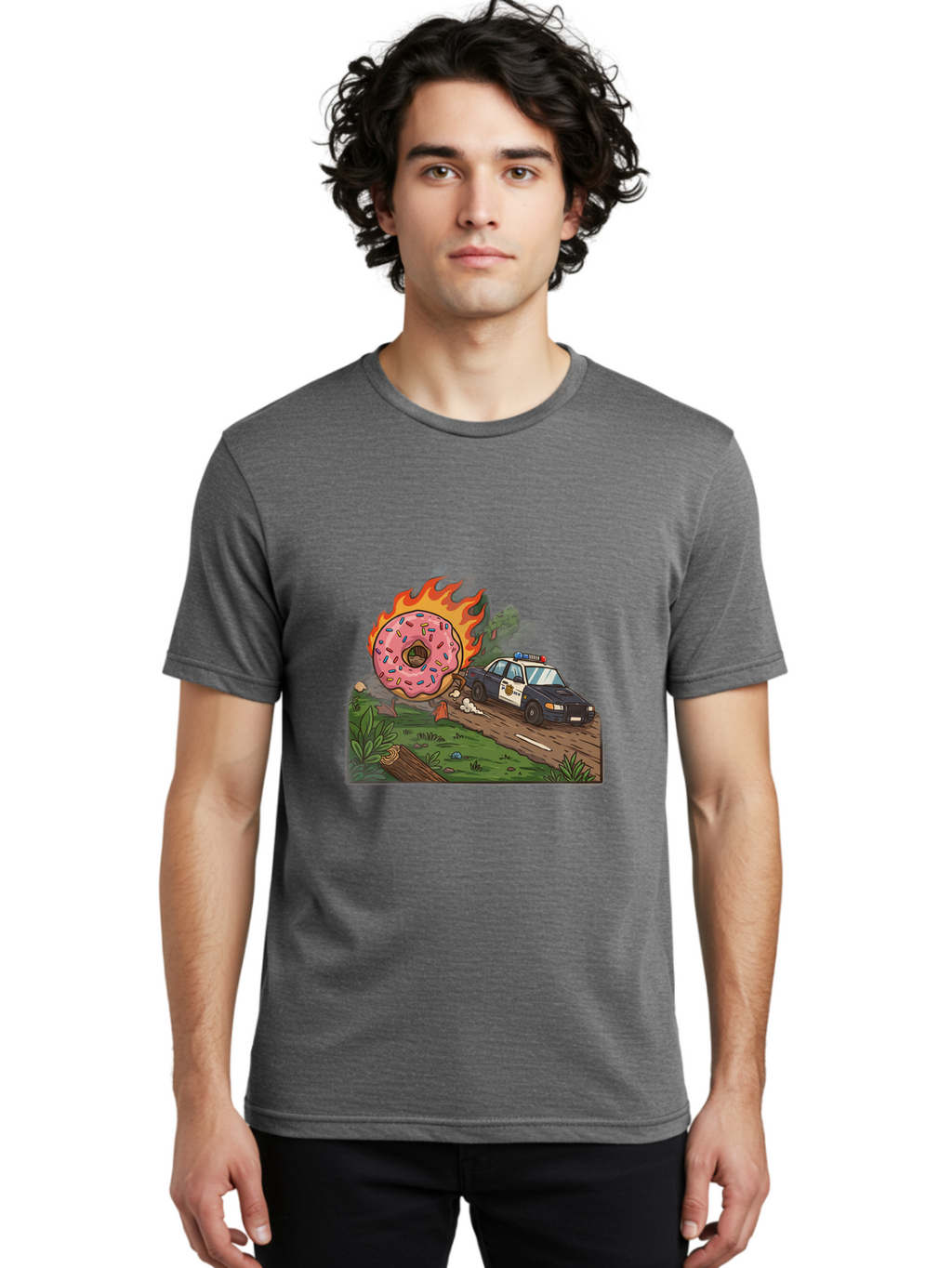 Police-Car-Donut-1 Men'S Graphic Tee, 100% Cotton, Comfortable Casual Summer Wear, Machine Washable, Vintage Camera, Old Camera, Antique Camera, Black Camera, Classic Photography, Photography Equipment, Nostalgic Device, Film Camera, Ban176
