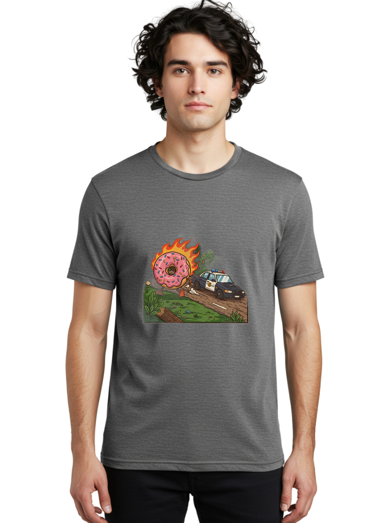 Police-Car-Donut-1 Men'S Graphic Tee, 100% Cotton, Comfortable Casual Summer Wear, Machine Washable, Vintage Camera, Old Camera, Antique Camera, Black Camera, Classic Photography, Photography Equipment, Nostalgic Device, Film Camera, Ban176