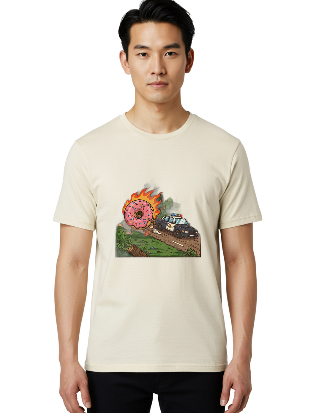 Police-Car-Donut-1 Men'S Graphic Tee, 100% Cotton, Comfortable Casual Summer Wear, Machine Washable, Vintage Camera, Old Camera, Antique Camera, Black Camera, Classic Photography, Photography Equipment, Nostalgic Device, Film Camera, Ban176