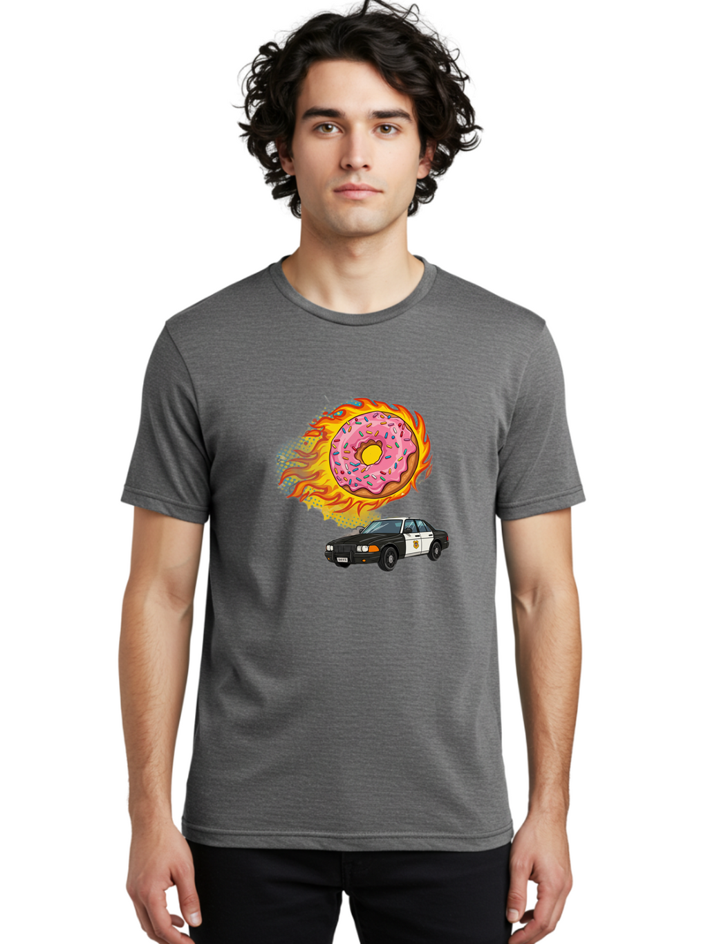 Police-Car-Donut Men'S Graphic Tee, 100% Cotton, Comfortable Casual Summer Wear, Machine Washable, Vintage Camera, Old Camera, Antique Camera, Black Camera, Classic Photography, Photography Equipment, Nostalgic Device, Film Camera, Camera Art Ban177