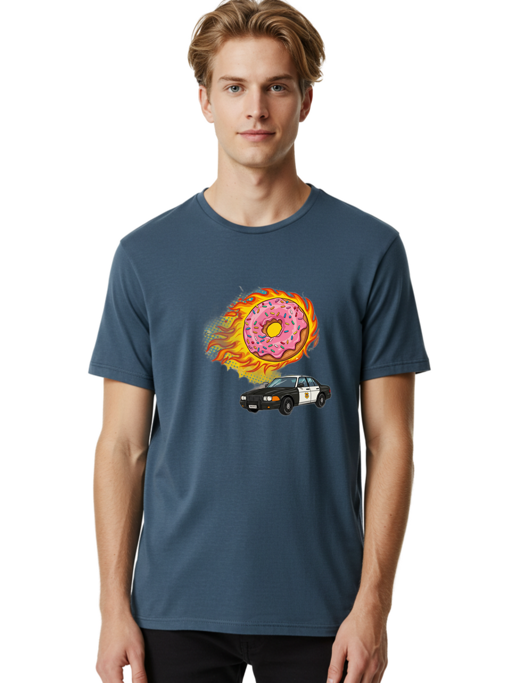 Police-Car-Donut Men'S Graphic Tee, 100% Cotton, Comfortable Casual Summer Wear, Machine Washable, Vintage Camera, Old Camera, Antique Camera, Black Camera, Classic Photography, Photography Equipment, Nostalgic Device, Film Camera, Camera Art Ban177