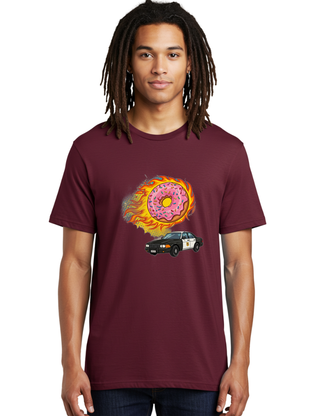 Police-Car-Donut Men'S Graphic Tee, 100% Cotton, Comfortable Casual Summer Wear, Machine Washable, Vintage Camera, Old Camera, Antique Camera, Black Camera, Classic Photography, Photography Equipment, Nostalgic Device, Film Camera, Camera Art Ban177