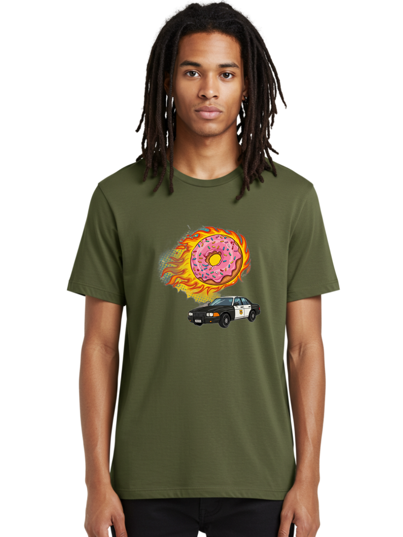 Police-Car-Donut Men'S Graphic Tee, 100% Cotton, Comfortable Casual Summer Wear, Machine Washable, Vintage Camera, Old Camera, Antique Camera, Black Camera, Classic Photography, Photography Equipment, Nostalgic Device, Film Camera, Camera Art Ban177