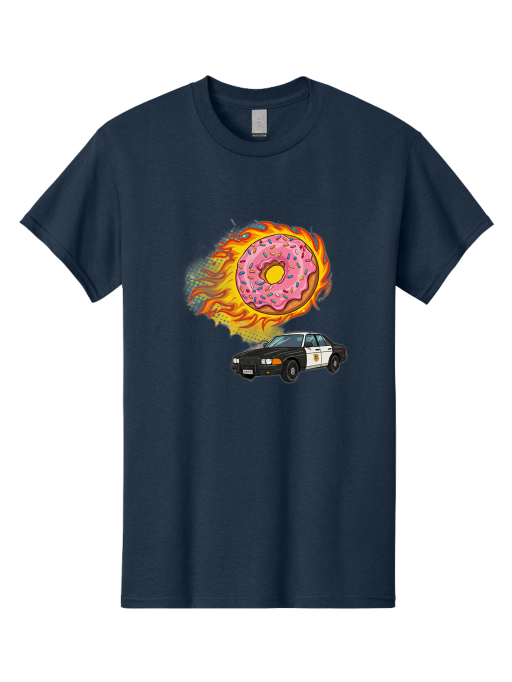 Police-Car-Donut Men'S Graphic Tee, 100% Cotton, Comfortable Casual Summer Wear, Machine Washable, Vintage Camera, Old Camera, Antique Camera, Black Camera, Classic Photography, Photography Equipment, Nostalgic Device, Film Camera, Camera Art Ban177