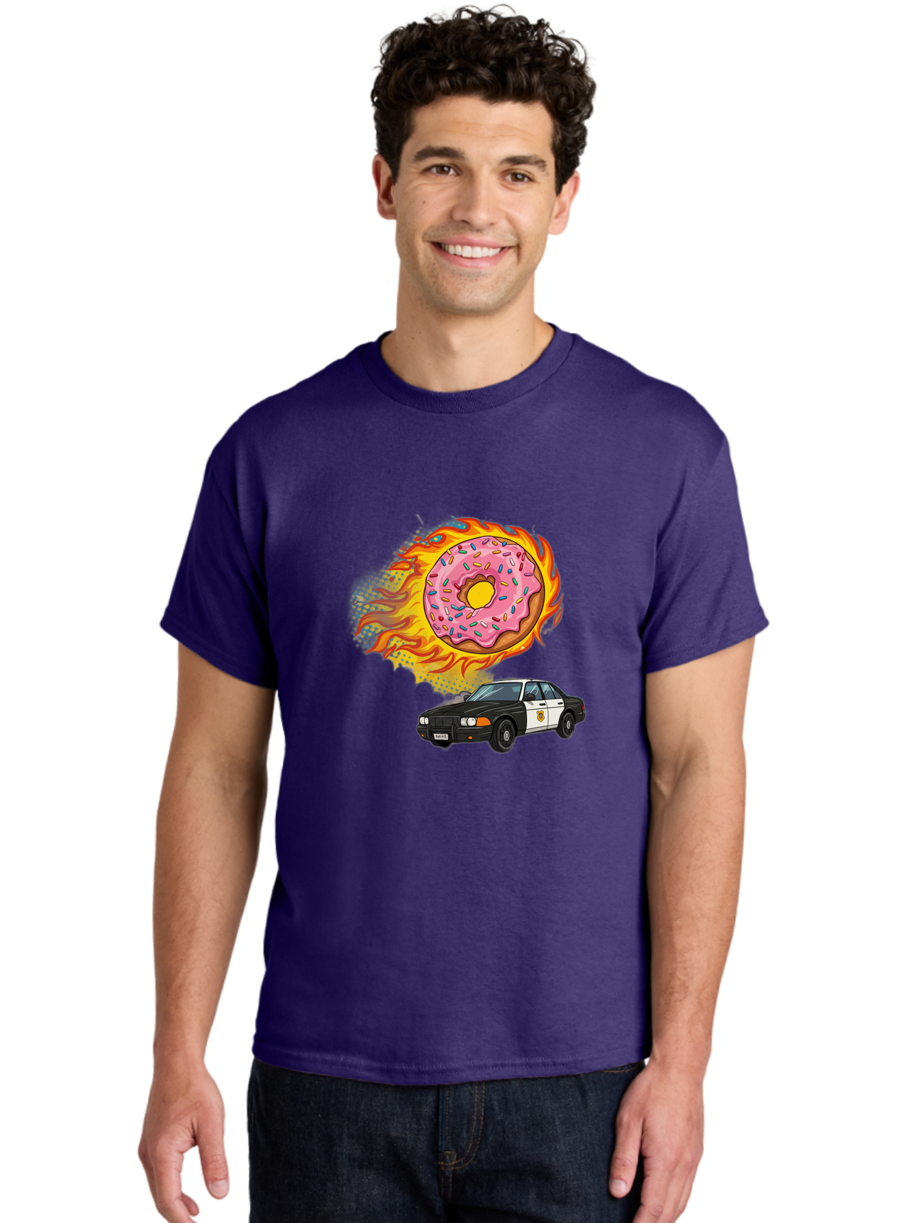 Police-Car-Donut Men'S Graphic Tee, 100% Cotton, Comfortable Casual Summer Wear, Machine Washable, Vintage Camera, Old Camera, Antique Camera, Black Camera, Classic Photography, Photography Equipment, Nostalgic Device, Film Camera, Camera Art Ban177