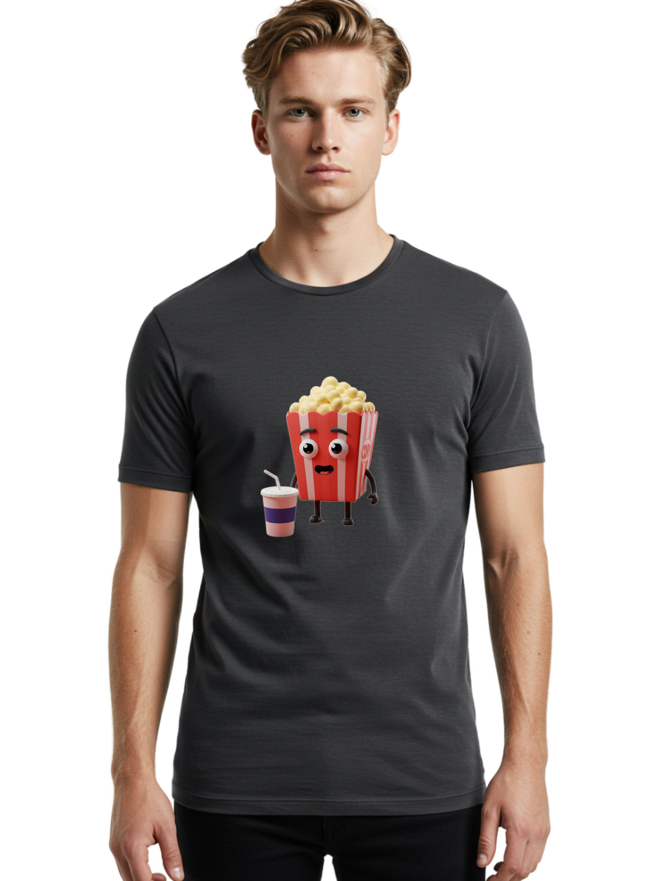 Popcorn Men'S Graphic Tee, 100% Cotton, Comfortable Casual Summer Wear, Machine Washable, Vintage Camera, Old Camera, Antique Camera, Black Camera, Classic Photography, Photography Equipment, Nostalgic Device, Film Camera, Camera Art Ban192
