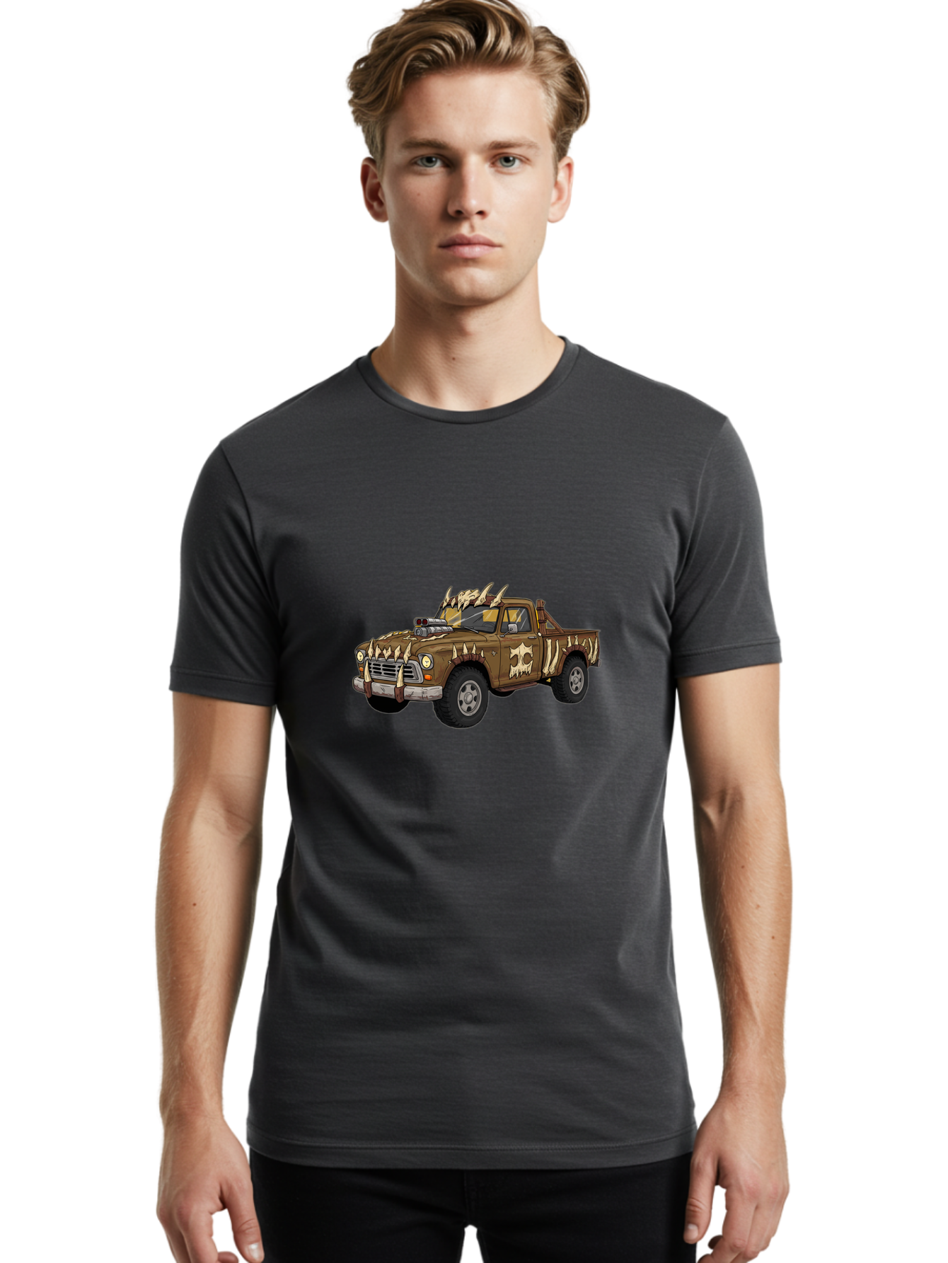 Post-Apocalyptic-Pickup-Truck Men'S Graphic Tee, 100% Cotton, Comfortable Casual Summer Wear, Machine Washable, Vintage Camera, Old Camera, Antique Camera, Black Camera, Classic Photography, Photography Equipment, Nostalgic Device, Ban195