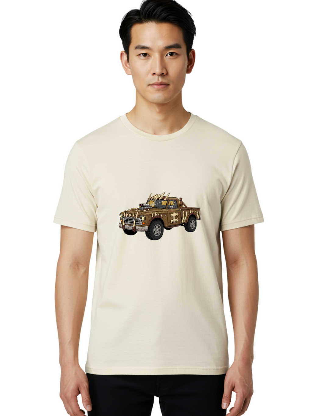 Post-Apocalyptic-Pickup-Truck Men'S Graphic Tee, 100% Cotton, Comfortable Casual Summer Wear, Machine Washable, Vintage Camera, Old Camera, Antique Camera, Black Camera, Classic Photography, Photography Equipment, Nostalgic Device, Ban195