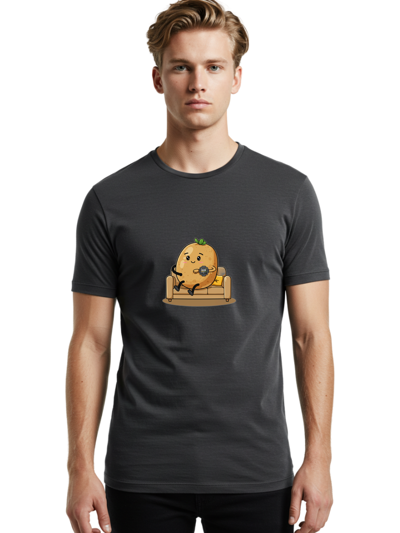 Potato-On-Couch-1 Men'S Graphic Tee, 100% Cotton, Comfortable Casual Summer Wear, Machine Washable, Vintage Camera, Old Camera, Antique Camera, Black Camera, Classic Photography, Photography Equipment, Nostalgic Device, Film Camera, Camera Art Ban196