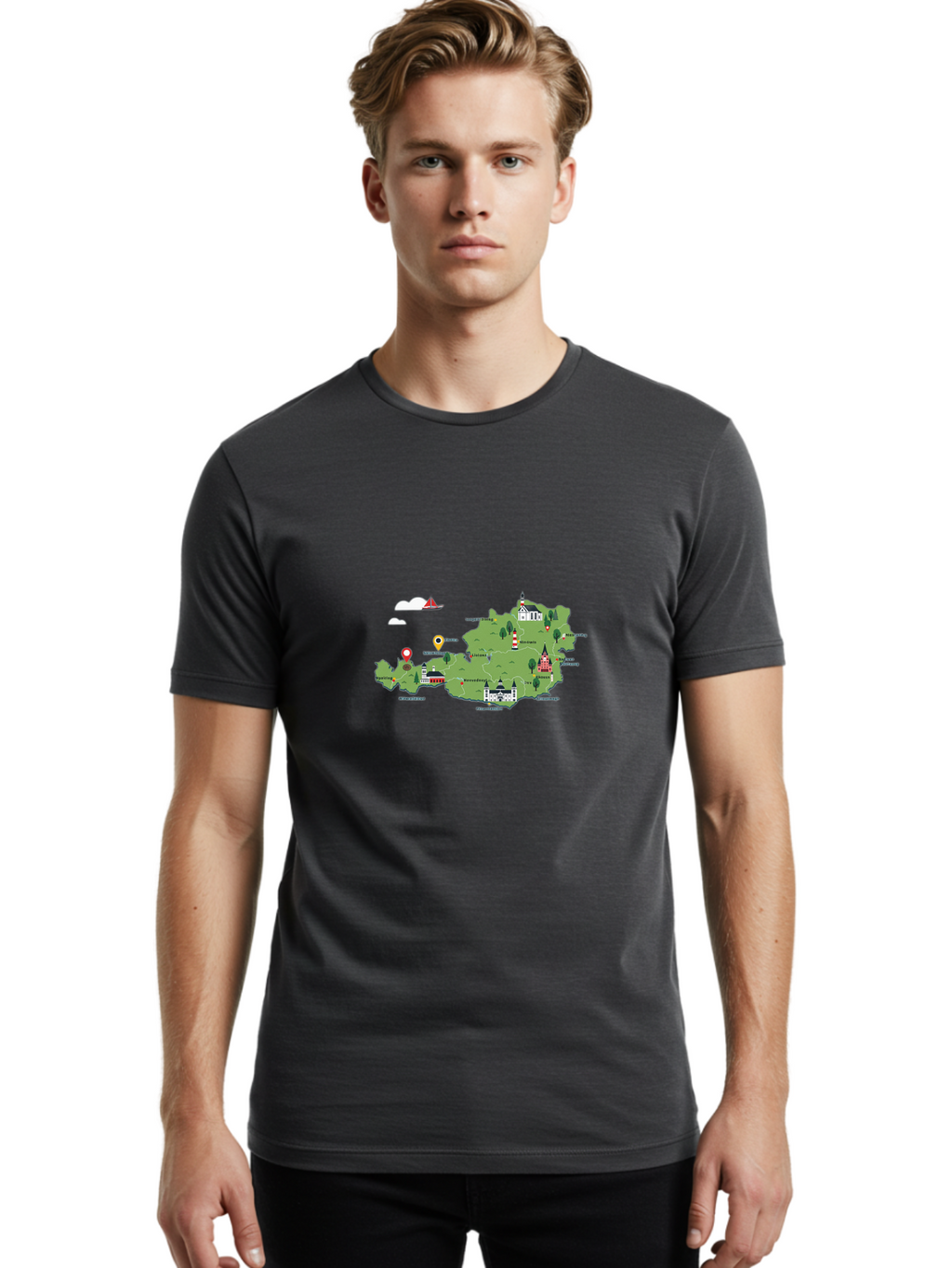 Prague-Map Men'S Graphic Tee, 100% Cotton, Comfortable Casual Summer Wear, Machine Washable, Vintage Camera, Old Camera, Antique Camera, Black Camera, Classic Photography, Photography Equipment, Nostalgic Device, Film Camera, Camera Art Ban201