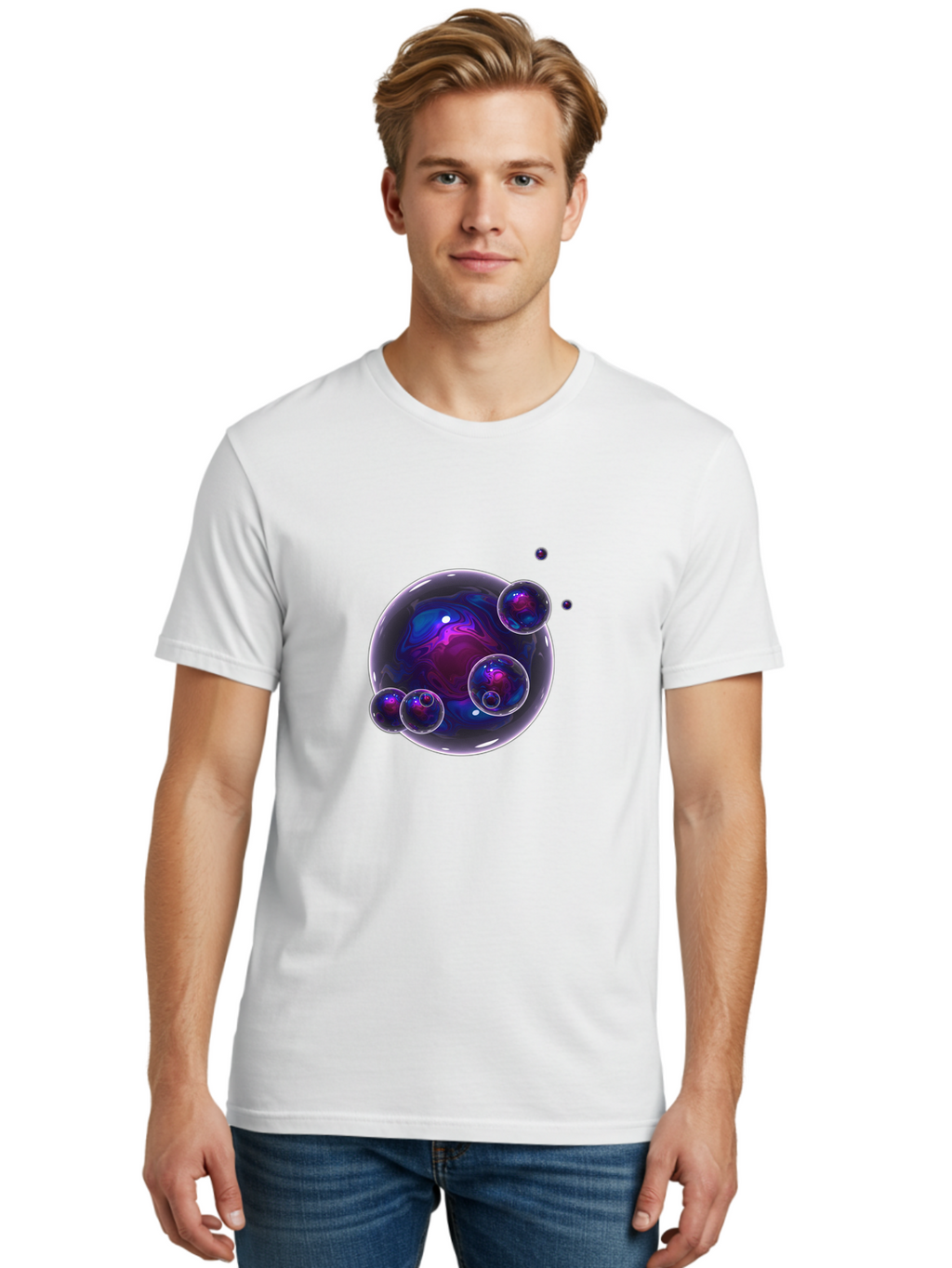 Purple-Bubbles-1 Men'S Graphic Tee, 100% Cotton, Comfortable Casual Summer Wear, Machine Washable, Vintage Camera, Old Camera, Antique Camera, Black Camera, Classic Photography, Photography Equipment, Nostalgic Device, Film Camera, Camera Art Ban213
