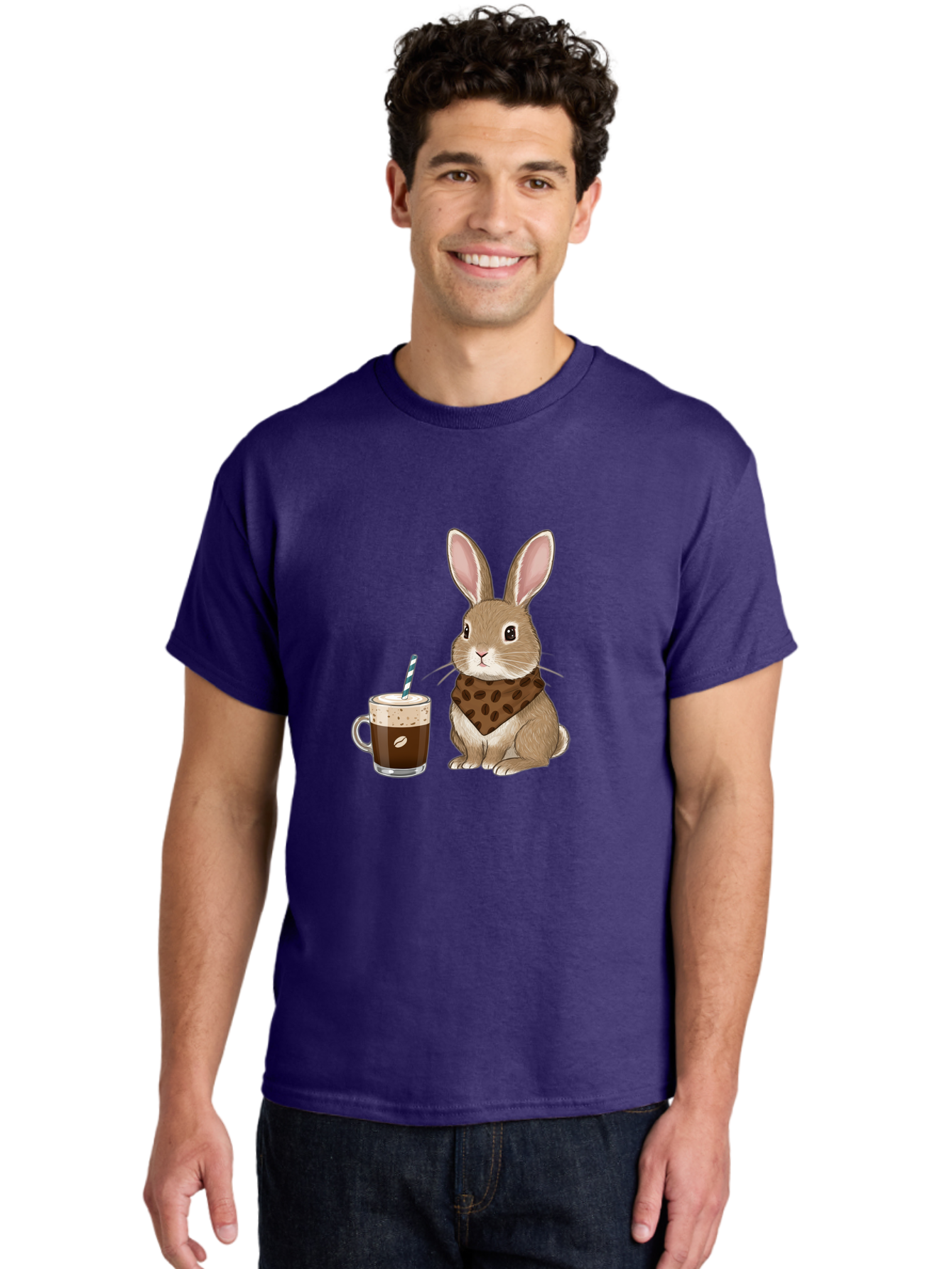Rabbit-With-Coffee-And-Bandana Men'S Graphic Tee, 100% Cotton, Comfortable Casual Summer Wear, Machine Washable, Vintage Camera, Old Camera, Antique Camera, Black Camera, Classic Photography, Photography Equipment, Nostalgic Device, Ban243