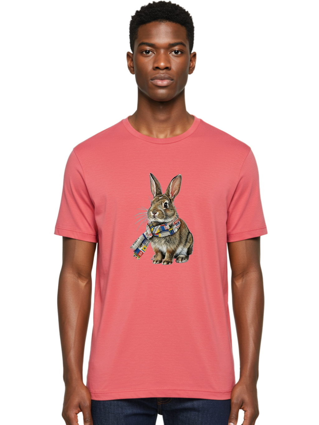Rabbit-With-News-Scarf Men'S Graphic Tee, 100% Cotton, Comfortable Casual Summer Wear, Machine Washable, Vintage Camera, Old Camera, Antique Camera, Black Camera, Classic Photography, Photography Equipment, Nostalgic Device, Film Camera, Ban244