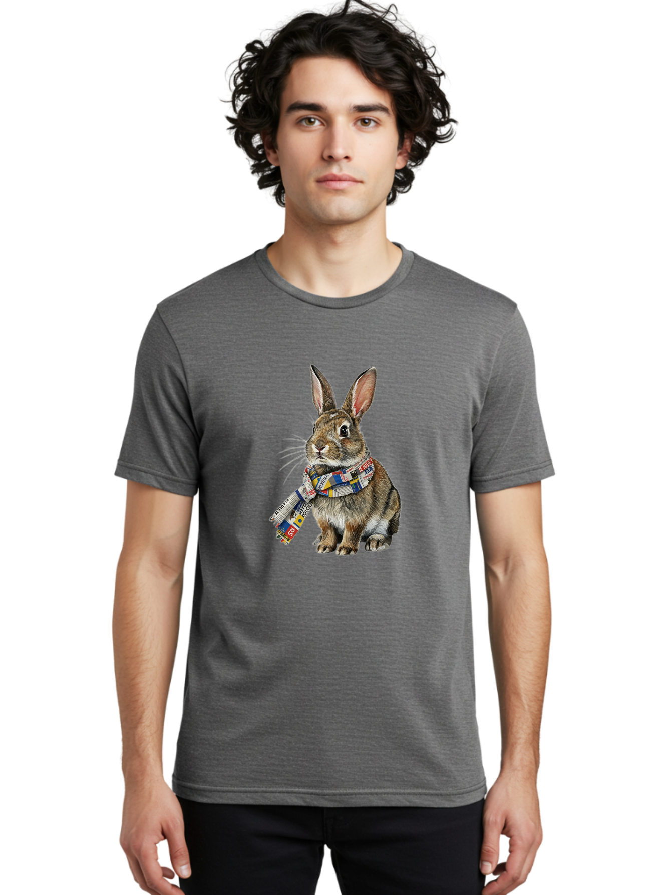 Rabbit-With-News-Scarf Men'S Graphic Tee, 100% Cotton, Comfortable Casual Summer Wear, Machine Washable, Vintage Camera, Old Camera, Antique Camera, Black Camera, Classic Photography, Photography Equipment, Nostalgic Device, Film Camera, Ban244