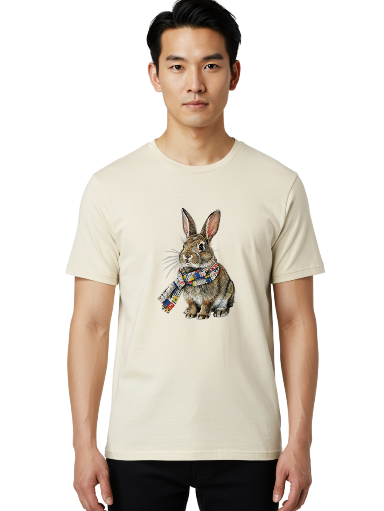 Rabbit-With-News-Scarf Men'S Graphic Tee, 100% Cotton, Comfortable Casual Summer Wear, Machine Washable, Vintage Camera, Old Camera, Antique Camera, Black Camera, Classic Photography, Photography Equipment, Nostalgic Device, Film Camera, Ban244