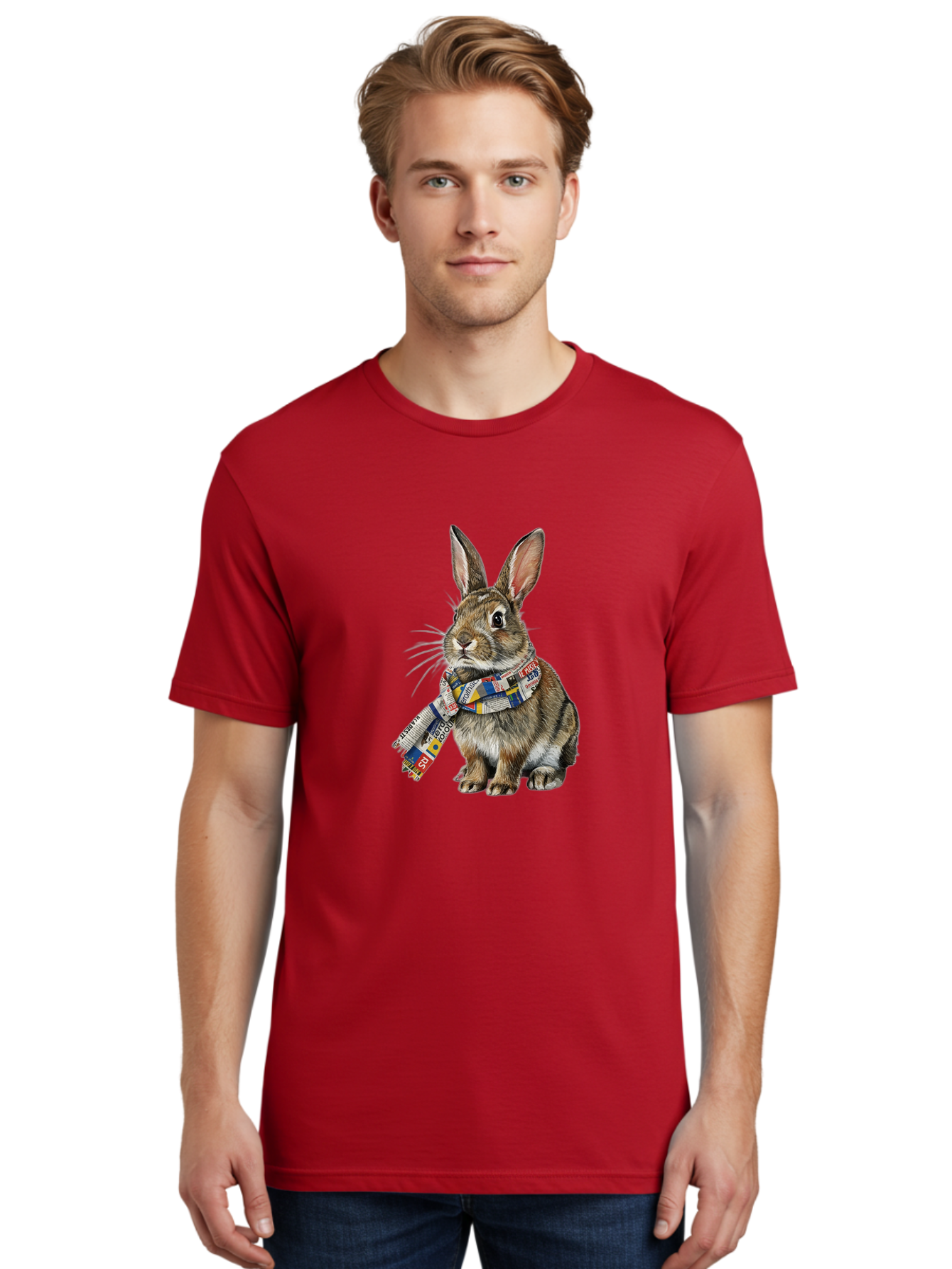 Rabbit-With-News-Scarf Men'S Graphic Tee, 100% Cotton, Comfortable Casual Summer Wear, Machine Washable, Vintage Camera, Old Camera, Antique Camera, Black Camera, Classic Photography, Photography Equipment, Nostalgic Device, Film Camera, Ban244