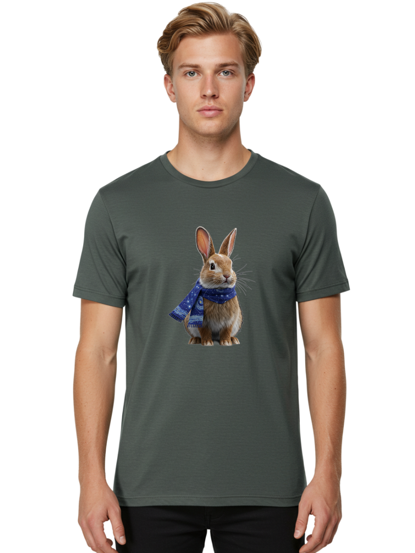Rabbit-With-Starry-Night-Scarf Men'S Graphic Tee, 100% Cotton, Comfortable Casual Summer Wear, Machine Washable, Vintage Camera, Old Camera, Antique Camera, Black Camera, Classic Photography, Photography Equipment, Nostalgic Device, Ban245