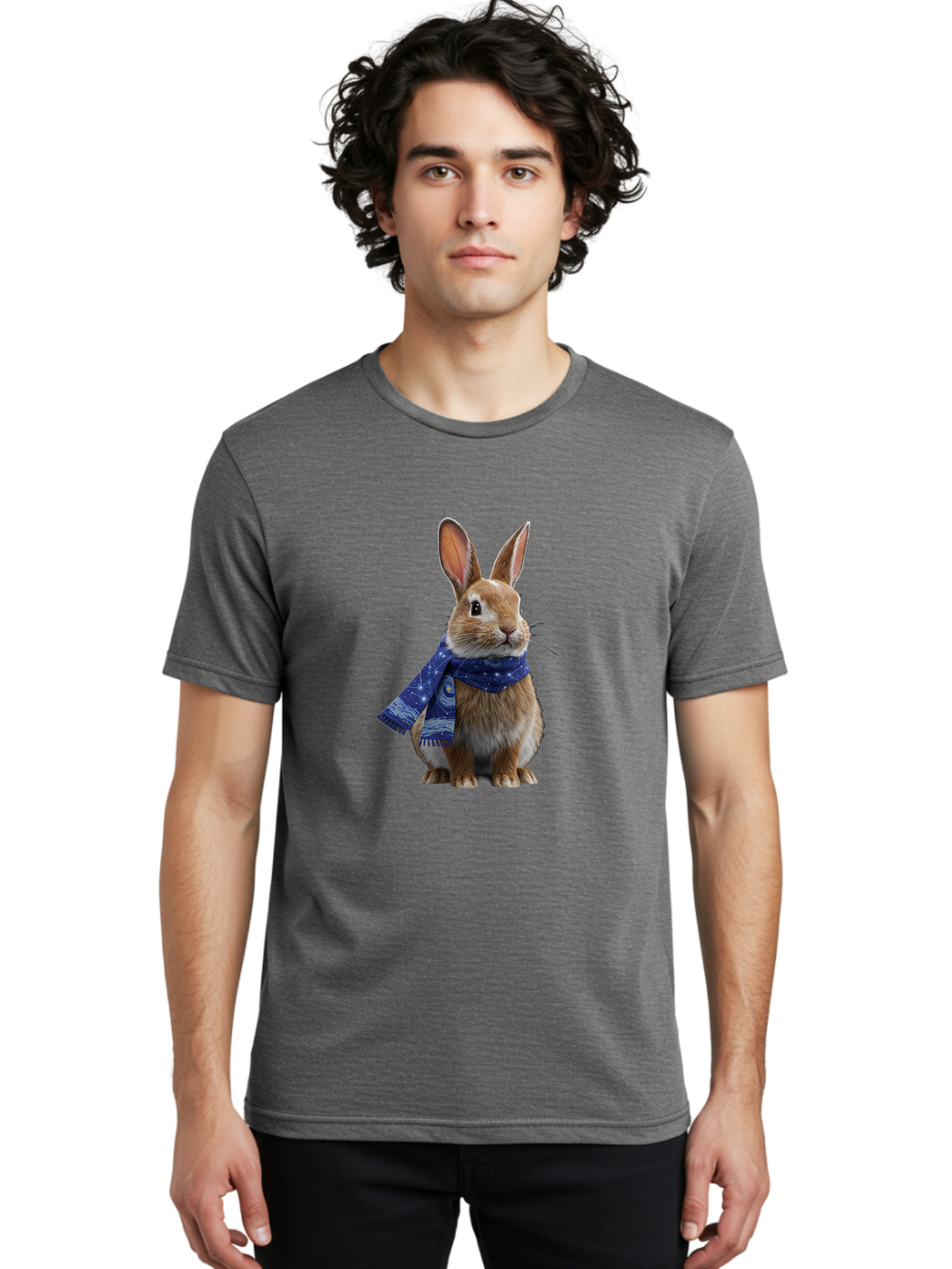 Rabbit-With-Starry-Night-Scarf Men'S Graphic Tee, 100% Cotton, Comfortable Casual Summer Wear, Machine Washable, Vintage Camera, Old Camera, Antique Camera, Black Camera, Classic Photography, Photography Equipment, Nostalgic Device, Ban245