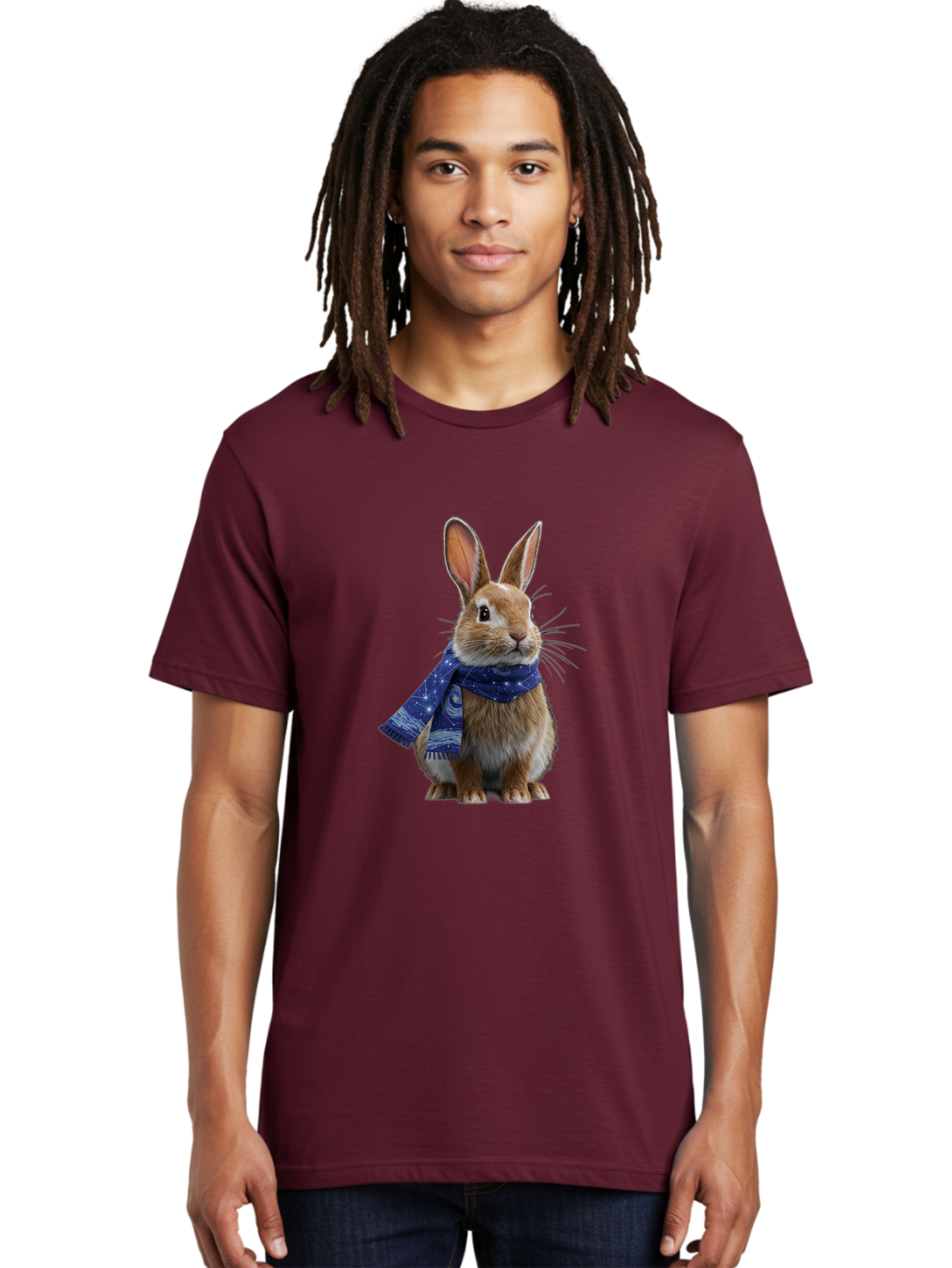 Rabbit-With-Starry-Night-Scarf Men'S Graphic Tee, 100% Cotton, Comfortable Casual Summer Wear, Machine Washable, Vintage Camera, Old Camera, Antique Camera, Black Camera, Classic Photography, Photography Equipment, Nostalgic Device, Ban245