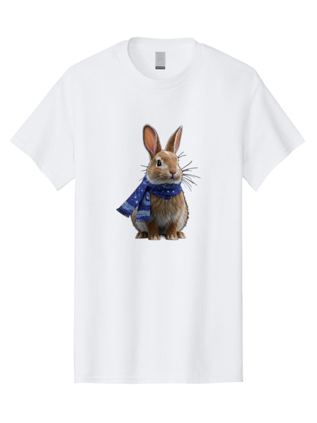 Rabbit-With-Starry-Night-Scarf Men'S Graphic Tee, 100% Cotton, Comfortable Casual Summer Wear, Machine Washable, Vintage Camera, Old Camera, Antique Camera, Black Camera, Classic Photography, Photography Equipment, Nostalgic Device, Ban245