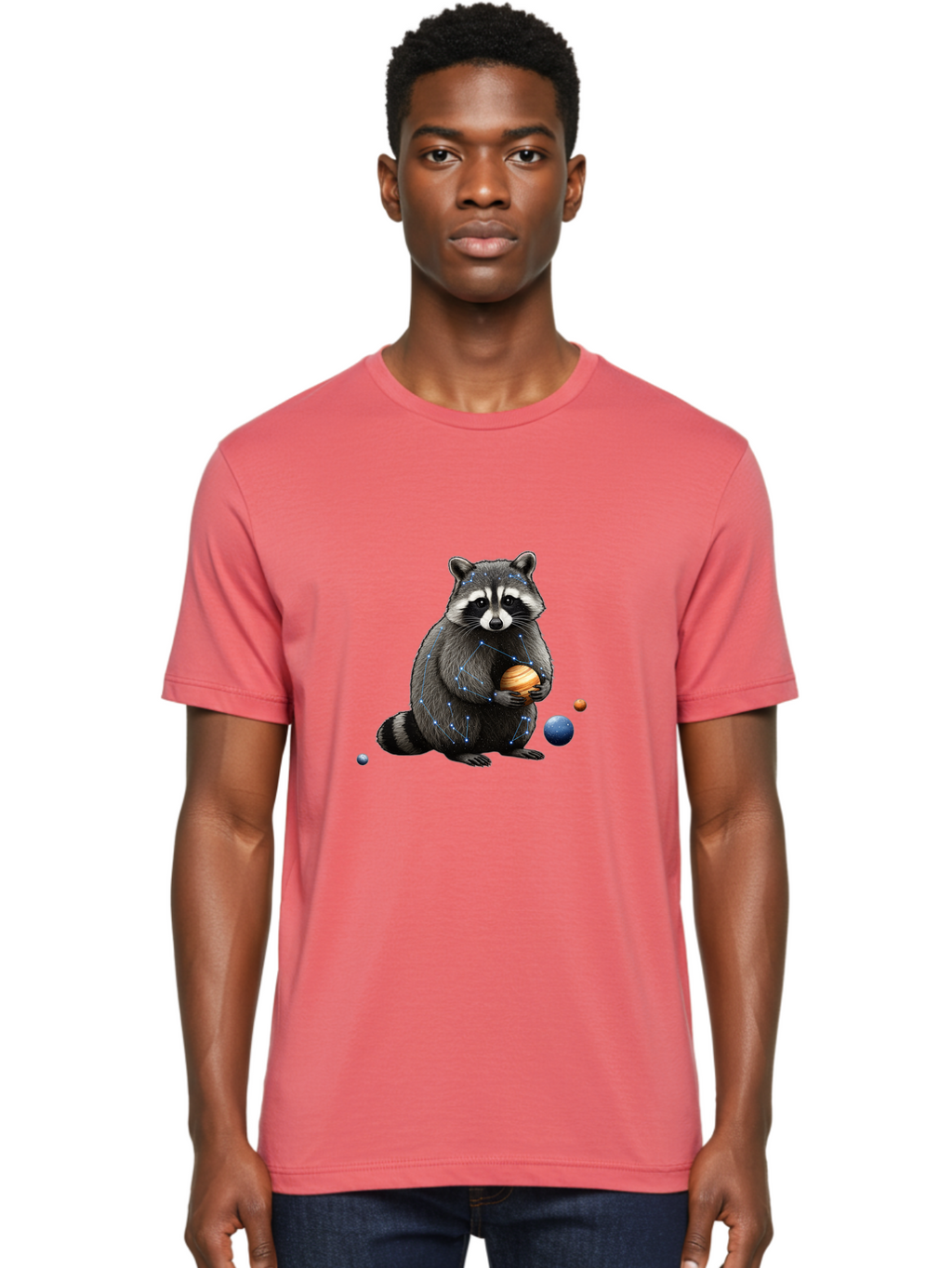 Raccoon-Holding-Planet Men'S Graphic Tee, 100% Cotton, Comfortable Casual Summer Wear, Machine Washable, Vintage Camera, Old Camera, Antique Camera, Black Camera, Classic Photography, Photography Equipment, Nostalgic Device, Film Camera, Ban250
