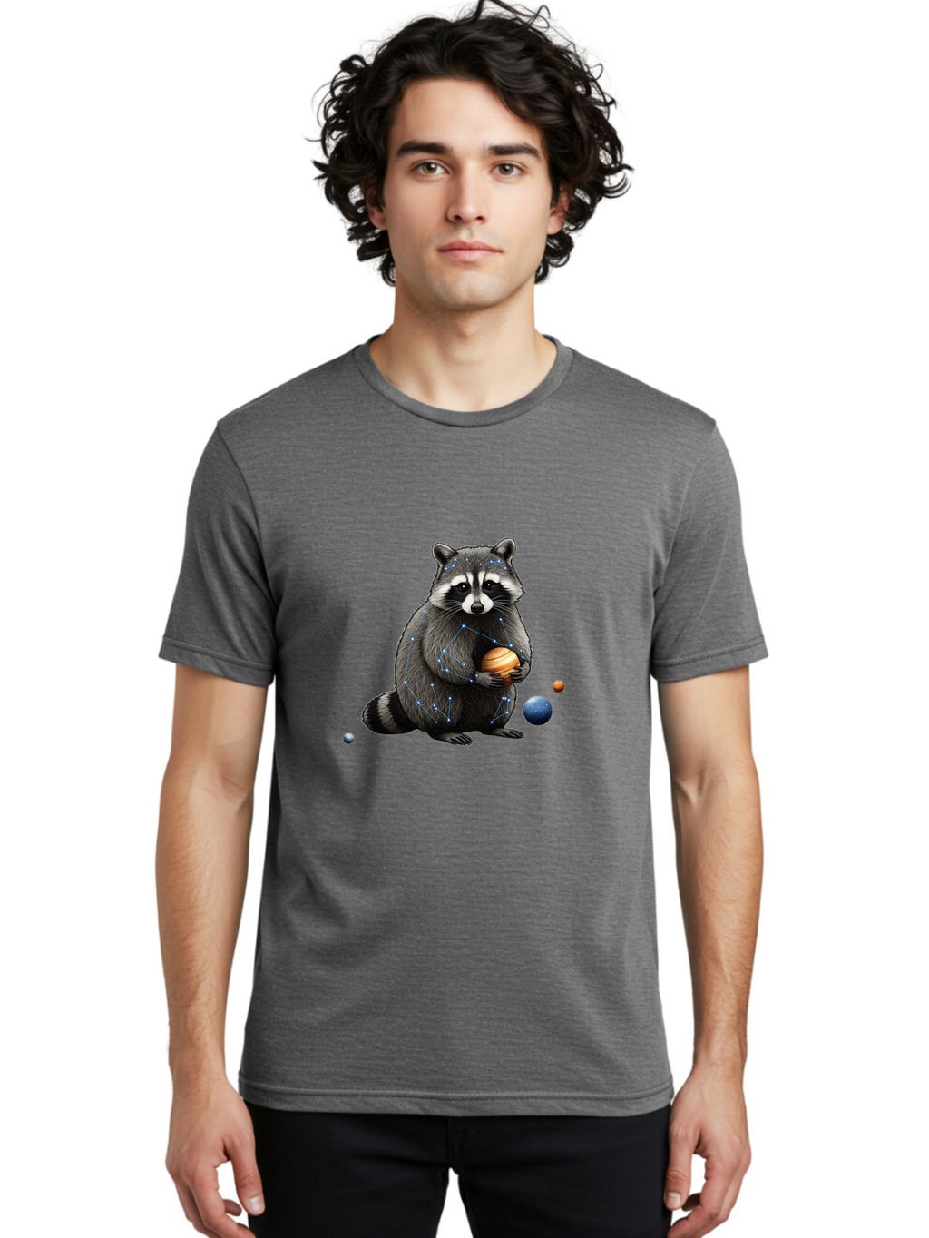 Raccoon-Holding-Planet Men'S Graphic Tee, 100% Cotton, Comfortable Casual Summer Wear, Machine Washable, Vintage Camera, Old Camera, Antique Camera, Black Camera, Classic Photography, Photography Equipment, Nostalgic Device, Film Camera, Ban250