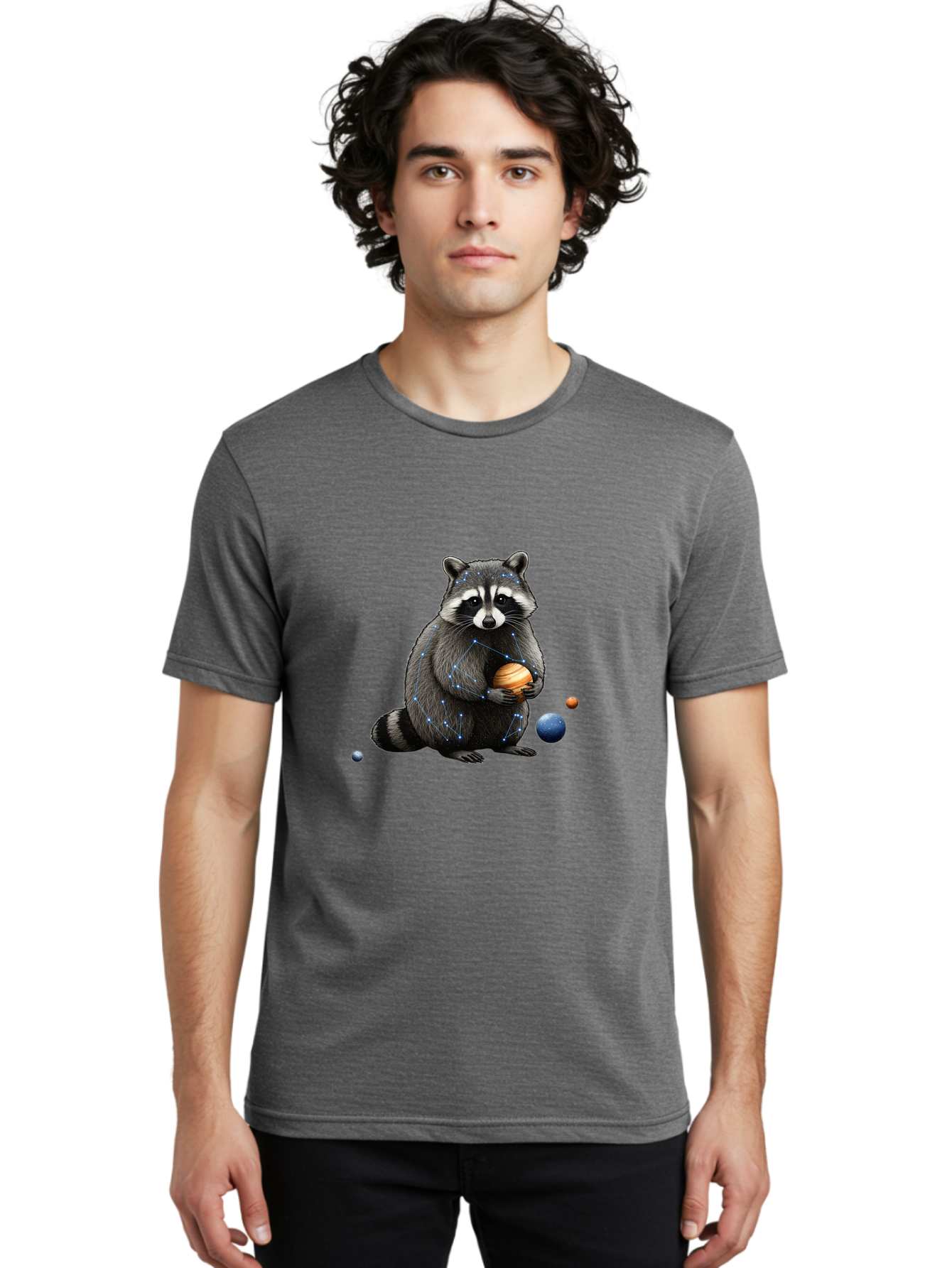 Raccoon-Holding-Planet Men'S Graphic Tee, 100% Cotton, Comfortable Casual Summer Wear, Machine Washable, Vintage Camera, Old Camera, Antique Camera, Black Camera, Classic Photography, Photography Equipment, Nostalgic Device, Film Camera, Ban250