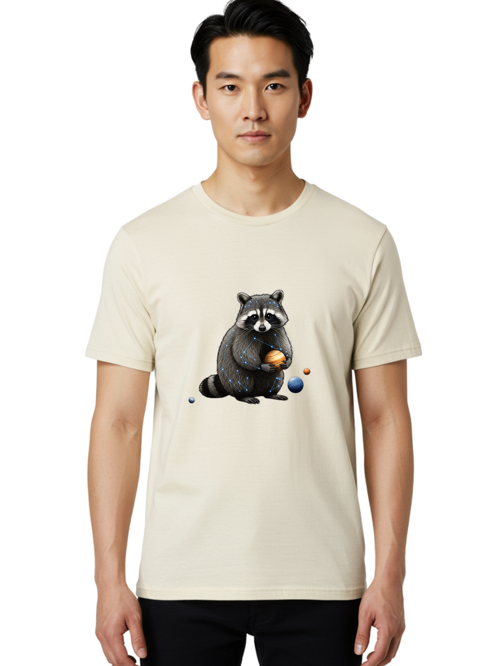 Raccoon-Holding-Planet Men'S Graphic Tee, 100% Cotton, Comfortable Casual Summer Wear, Machine Washable, Vintage Camera, Old Camera, Antique Camera, Black Camera, Classic Photography, Photography Equipment, Nostalgic Device, Film Camera, Ban250