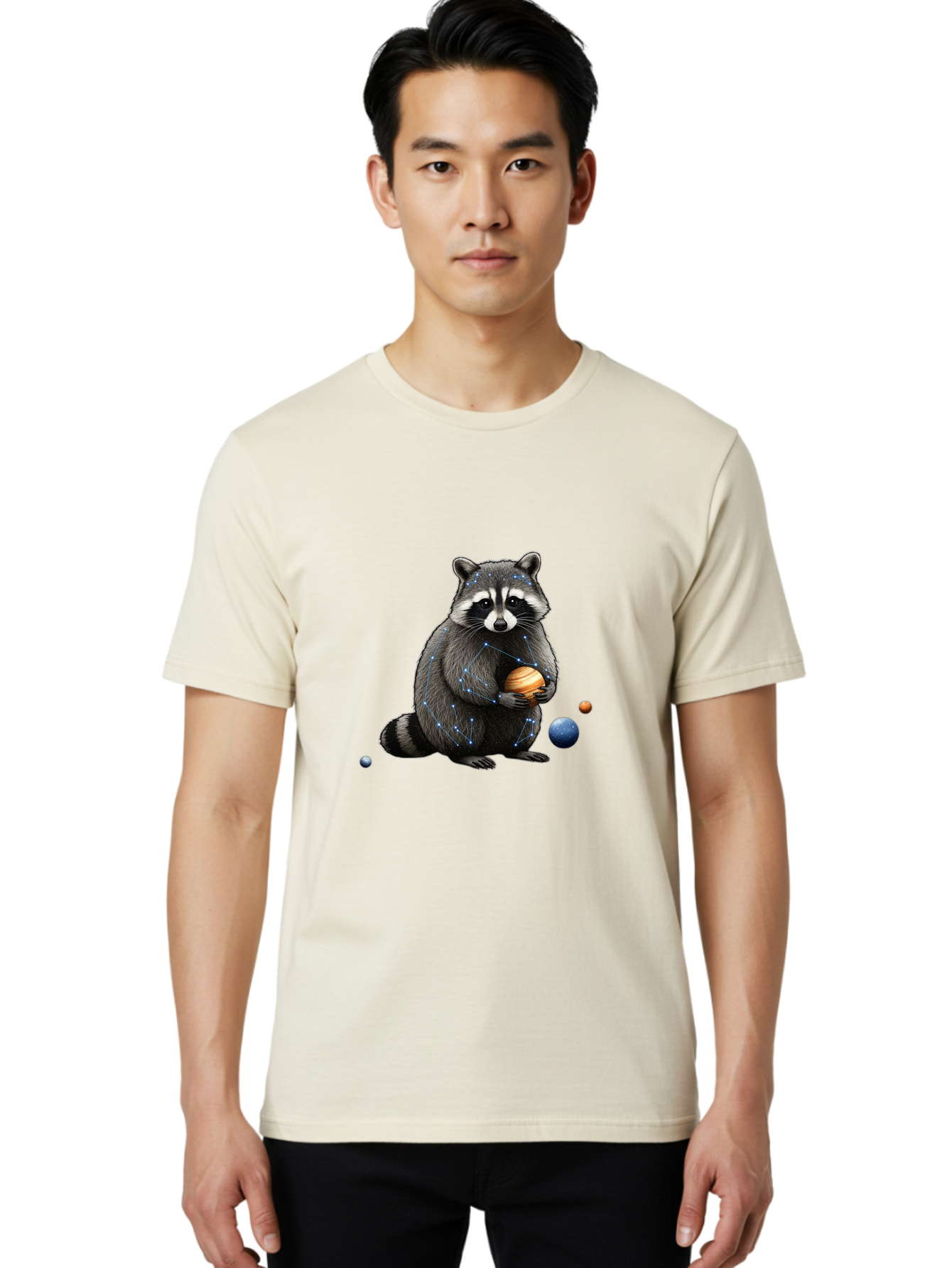 Raccoon-Holding-Planet Men'S Graphic Tee, 100% Cotton, Comfortable Casual Summer Wear, Machine Washable, Vintage Camera, Old Camera, Antique Camera, Black Camera, Classic Photography, Photography Equipment, Nostalgic Device, Film Camera, Ban250