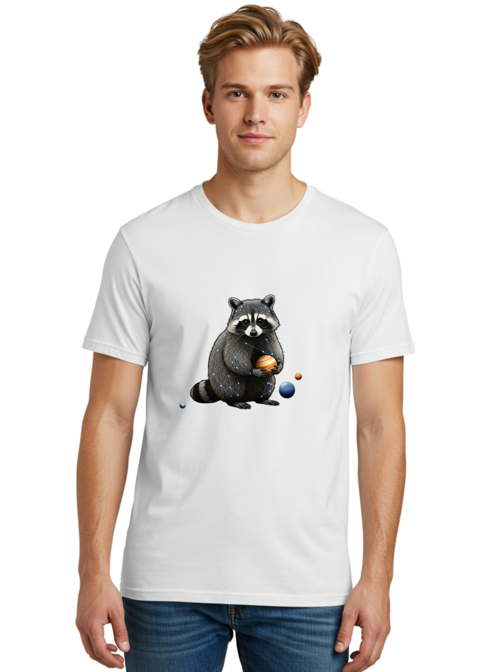 Raccoon-Holding-Planet Men'S Graphic Tee, 100% Cotton, Comfortable Casual Summer Wear, Machine Washable, Vintage Camera, Old Camera, Antique Camera, Black Camera, Classic Photography, Photography Equipment, Nostalgic Device, Film Camera, Ban250