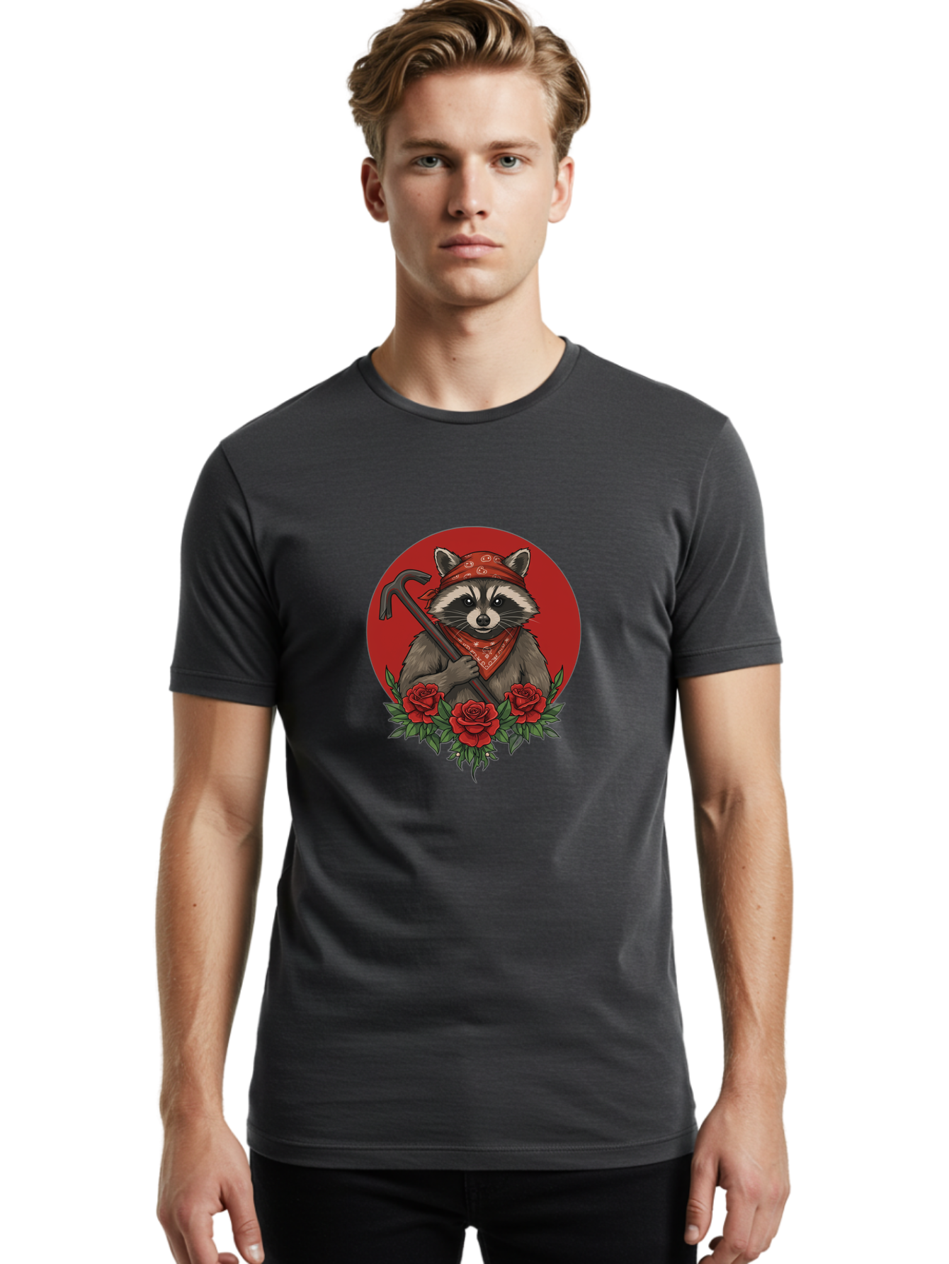 Raccoon-With-Crowbar-And-Roses Men'S Graphic Tee, 100% Cotton, Comfortable Casual Summer Wear, Machine Washable, Vintage Camera, Old Camera, Antique Camera, Black Camera, Classic Photography, Photography Equipment, Nostalgic Device, Ban253