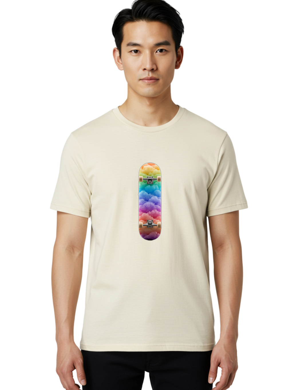 Rainbow-Clouds-Skateboard Men'S Graphic Tee, 100% Cotton, Comfortable Casual Summer Wear, Machine Washable, Vintage Camera, Old Camera, Antique Camera, Black Camera, Classic Photography, Photography Equipment, Nostalgic Device, Film Camera, Ban261