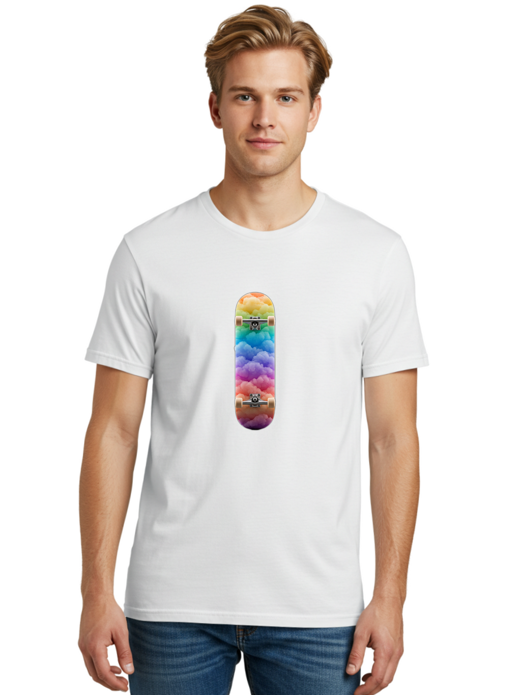 Rainbow-Clouds-Skateboard Men'S Graphic Tee, 100% Cotton, Comfortable Casual Summer Wear, Machine Washable, Vintage Camera, Old Camera, Antique Camera, Black Camera, Classic Photography, Photography Equipment, Nostalgic Device, Film Camera, Ban261