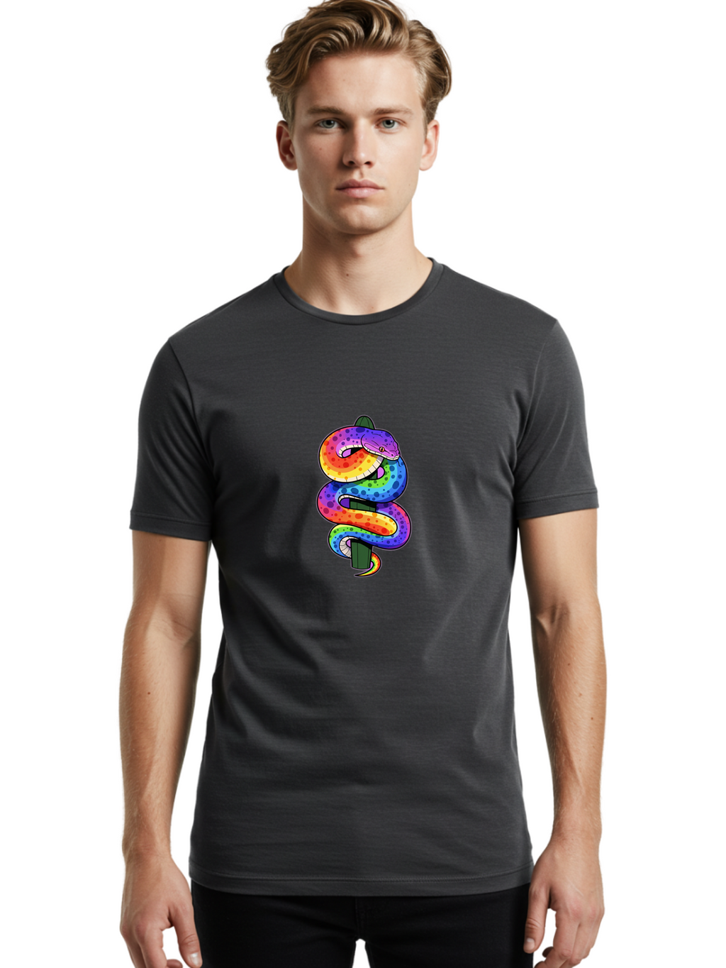 Rainbow-Snake-1 Men'S Graphic Tee, 100% Cotton, Comfortable Casual Summer Wear, Machine Washable, Vintage Camera, Old Camera, Antique Camera, Black Camera, Classic Photography, Photography Equipment, Nostalgic Device, Film Camera, Camera Art Ban266