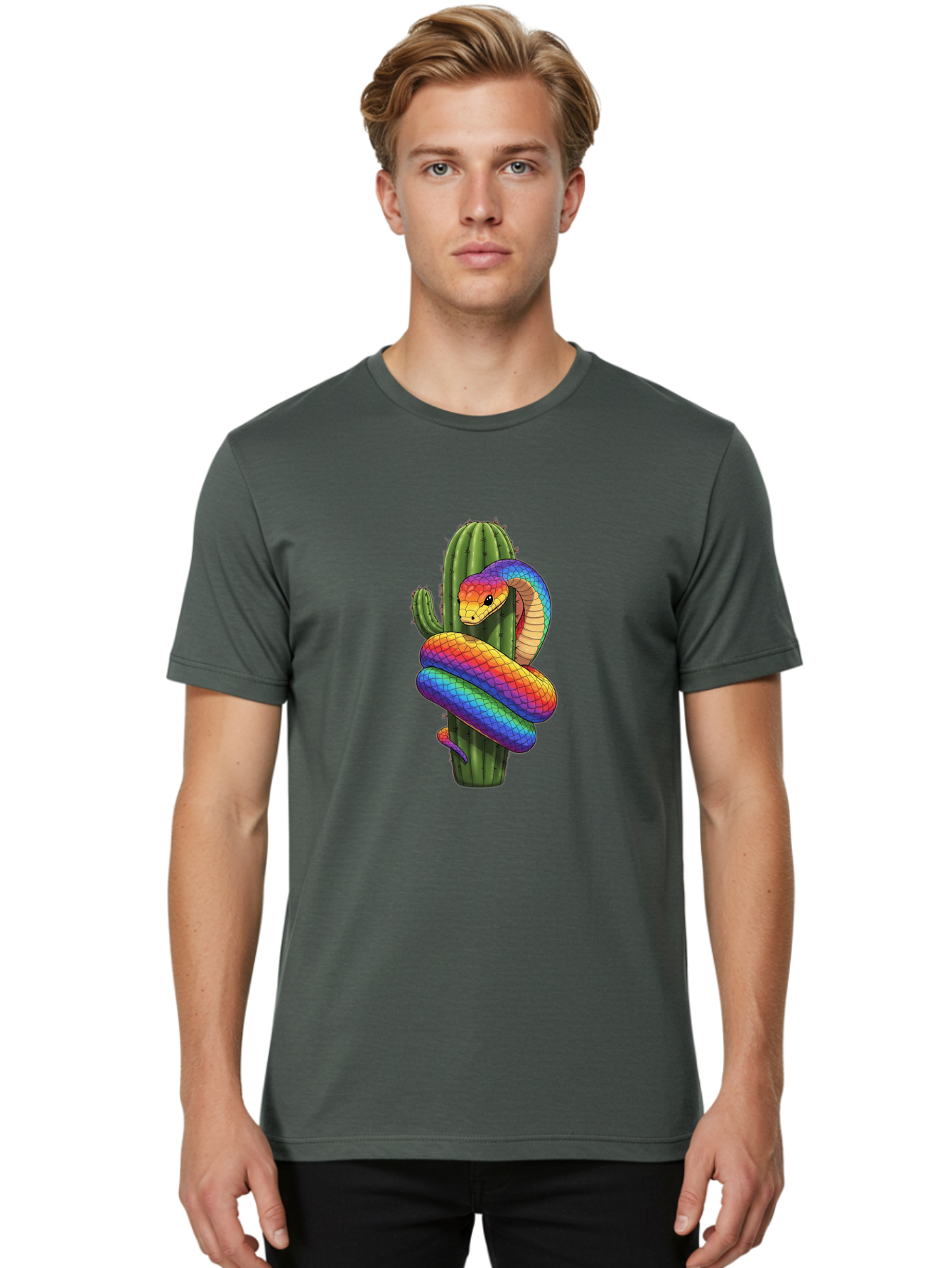 Rainbow-Snake-Cactus Men'S Graphic Tee, 100% Cotton, Comfortable Casual Summer Wear, Machine Washable, Vintage Camera, Old Camera, Antique Camera, Black Camera, Classic Photography, Photography Equipment, Nostalgic Device, Film Camera, Ban267