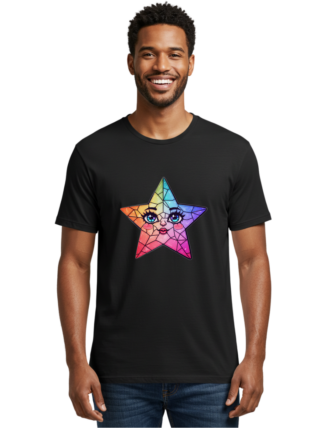 Rainbow-Star Men'S Graphic Tee, 100% Cotton, Comfortable Casual Summer Wear, Machine Washable, Vintage Camera, Old Camera, Antique Camera, Black Camera, Classic Photography, Photography Equipment, Nostalgic Device, Film Camera, Camera Art Ban269