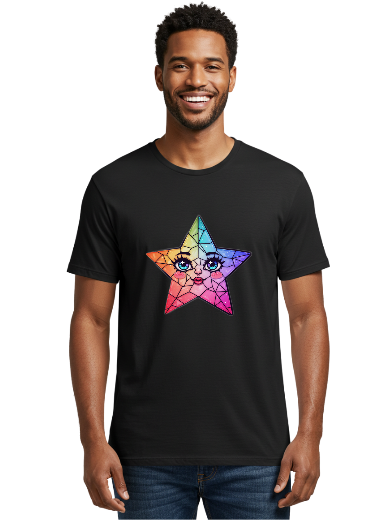 Rainbow-Star Men'S Graphic Tee, 100% Cotton, Comfortable Casual Summer Wear, Machine Washable, Vintage Camera, Old Camera, Antique Camera, Black Camera, Classic Photography, Photography Equipment, Nostalgic Device, Film Camera, Camera Art Ban269