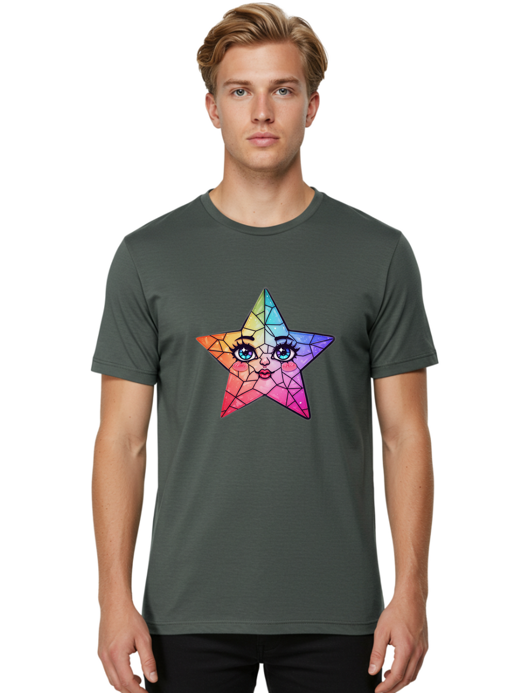 Rainbow-Star Men'S Graphic Tee, 100% Cotton, Comfortable Casual Summer Wear, Machine Washable, Vintage Camera, Old Camera, Antique Camera, Black Camera, Classic Photography, Photography Equipment, Nostalgic Device, Film Camera, Camera Art Ban269