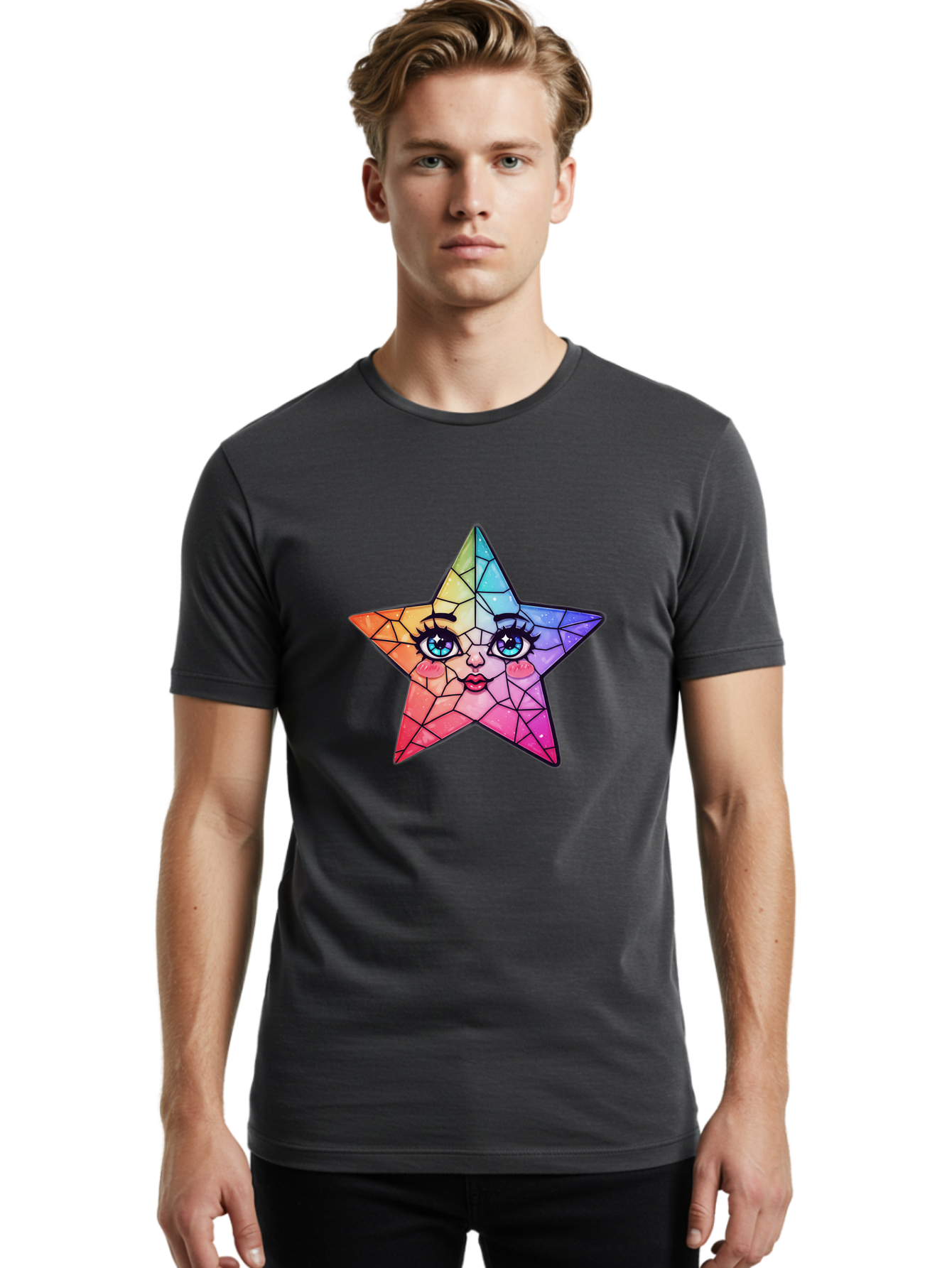 Rainbow-Star Men'S Graphic Tee, 100% Cotton, Comfortable Casual Summer Wear, Machine Washable, Vintage Camera, Old Camera, Antique Camera, Black Camera, Classic Photography, Photography Equipment, Nostalgic Device, Film Camera, Camera Art Ban269