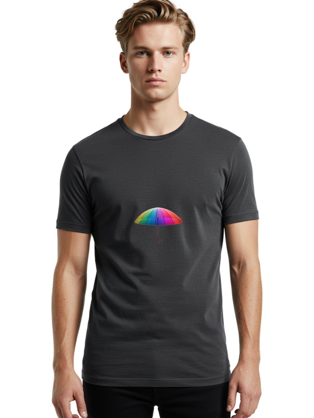 Rainbow-Umbrella Men'S Graphic Tee, 100% Cotton, Comfortable Casual Summer Wear, Machine Washable, Vintage Camera, Old Camera, Antique Camera, Black Camera, Classic Photography, Photography Equipment, Nostalgic Device, Film Camera, Camera Art Ban271