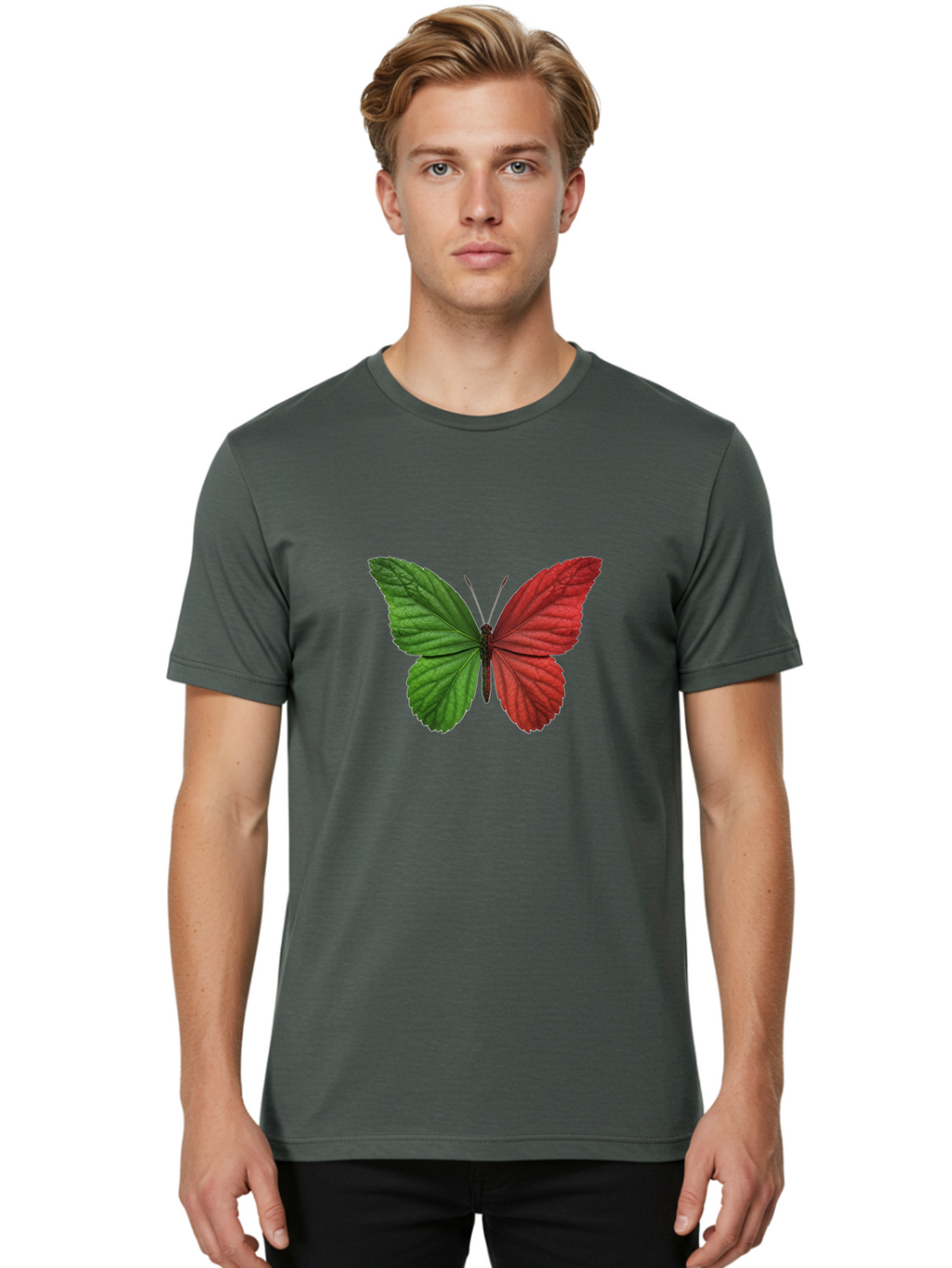 Red-And-Green-Butterfly Men'S Graphic Tee, 100% Cotton, Comfortable Casual Summer Wear, Machine Washable, Vintage Camera, Old Camera, Antique Camera, Black Camera, Classic Photography, Photography Equipment, Nostalgic Device, Film Camera, Ban295