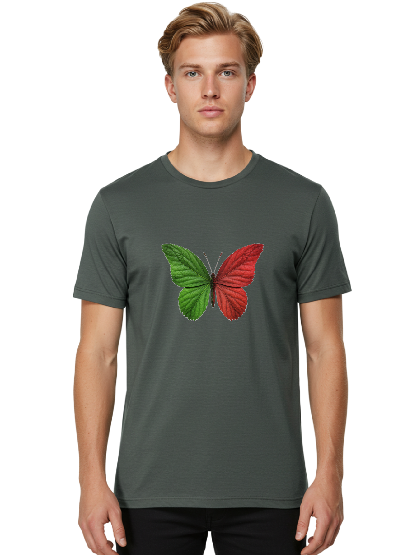 Red-And-Green-Butterfly Men'S Graphic Tee, 100% Cotton, Comfortable Casual Summer Wear, Machine Washable, Vintage Camera, Old Camera, Antique Camera, Black Camera, Classic Photography, Photography Equipment, Nostalgic Device, Film Camera, Ban295