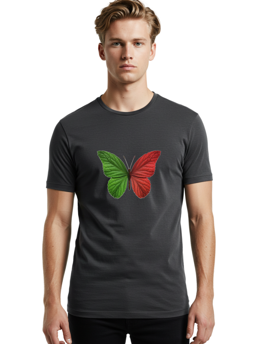 Red-And-Green-Butterfly Men'S Graphic Tee, 100% Cotton, Comfortable Casual Summer Wear, Machine Washable, Vintage Camera, Old Camera, Antique Camera, Black Camera, Classic Photography, Photography Equipment, Nostalgic Device, Film Camera, Ban295