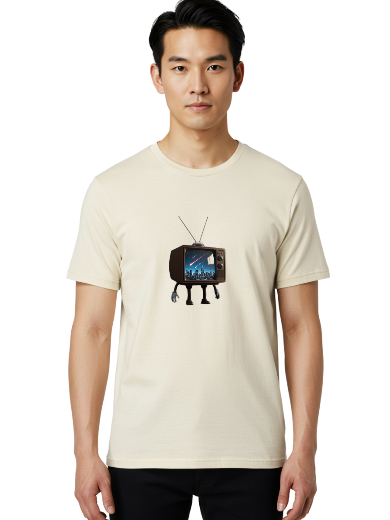 Retro-Tv-With-Meteor Men'S Graphic Tee, 100% Cotton, Comfortable Casual Summer Wear, Machine Washable, Vintage Camera, Old Camera, Antique Camera, Black Camera, Classic Photography, Photography Equipment, Nostalgic Device, Film Camera, Ban317