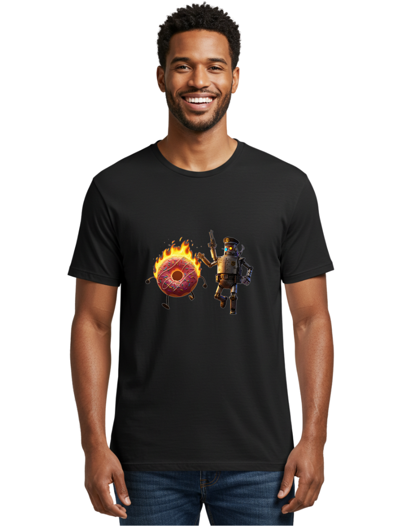 Robot-And-Donut Men'S Graphic Tee, 100% Cotton, Comfortable Casual Summer Wear, Machine Washable, Vintage Camera, Old Camera, Antique Camera, Black Camera, Classic Photography, Photography Equipment, Nostalgic Device, Film Camera, Camera Art Ban324