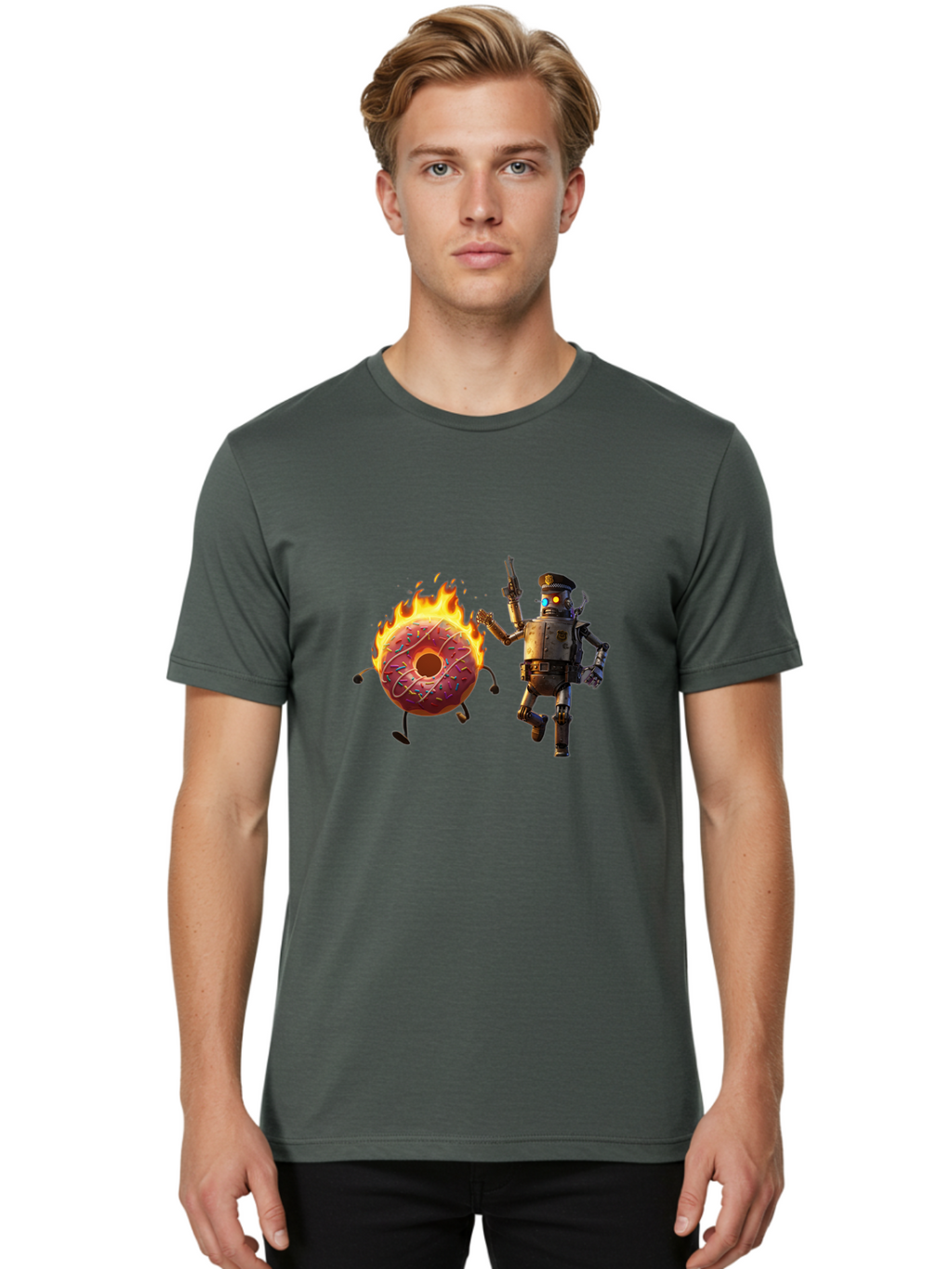 Robot-And-Donut Men'S Graphic Tee, 100% Cotton, Comfortable Casual Summer Wear, Machine Washable, Vintage Camera, Old Camera, Antique Camera, Black Camera, Classic Photography, Photography Equipment, Nostalgic Device, Film Camera, Camera Art Ban324