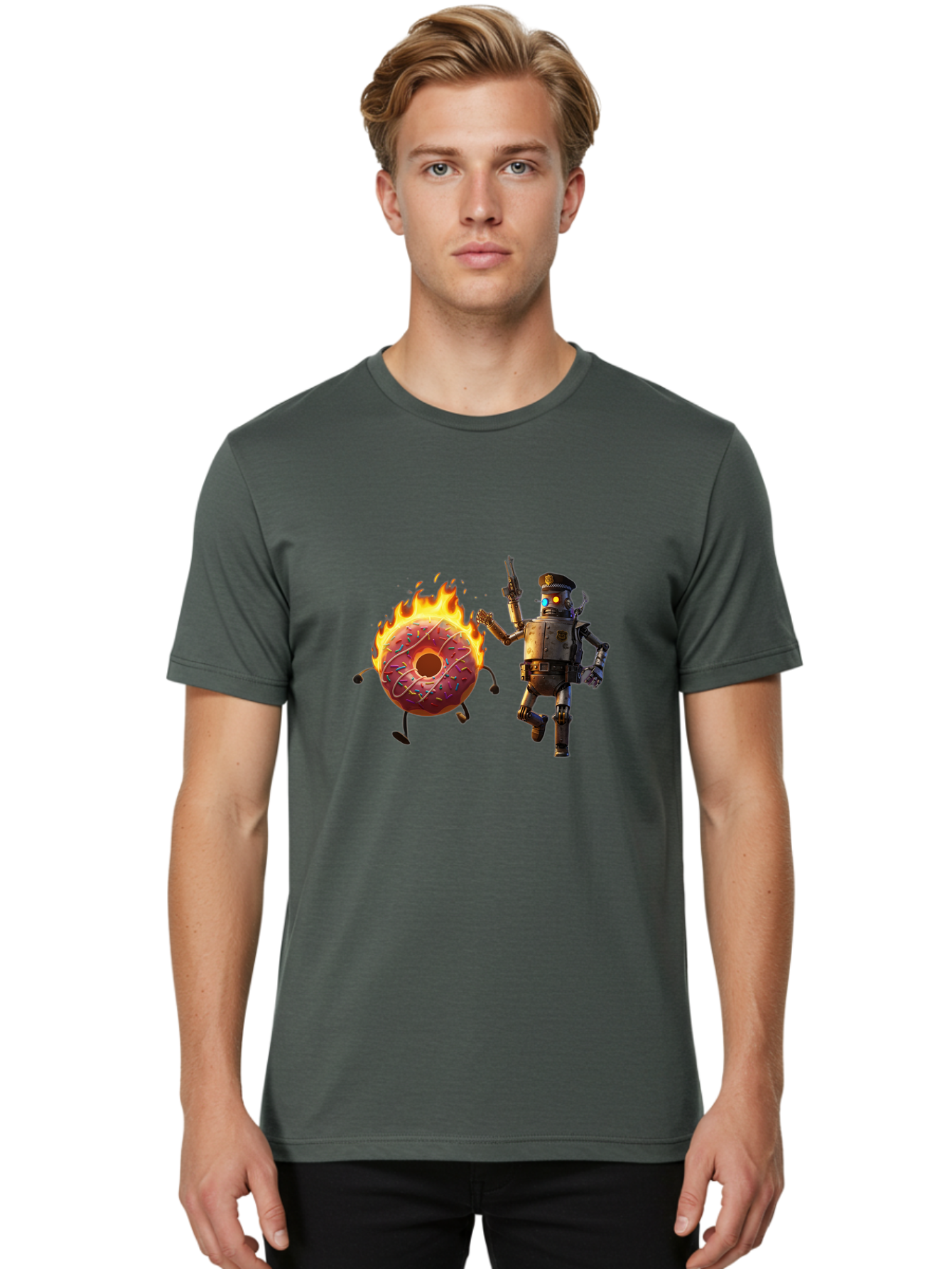 Robot-And-Donut Men'S Graphic Tee, 100% Cotton, Comfortable Casual Summer Wear, Machine Washable, Vintage Camera, Old Camera, Antique Camera, Black Camera, Classic Photography, Photography Equipment, Nostalgic Device, Film Camera, Camera Art Ban324